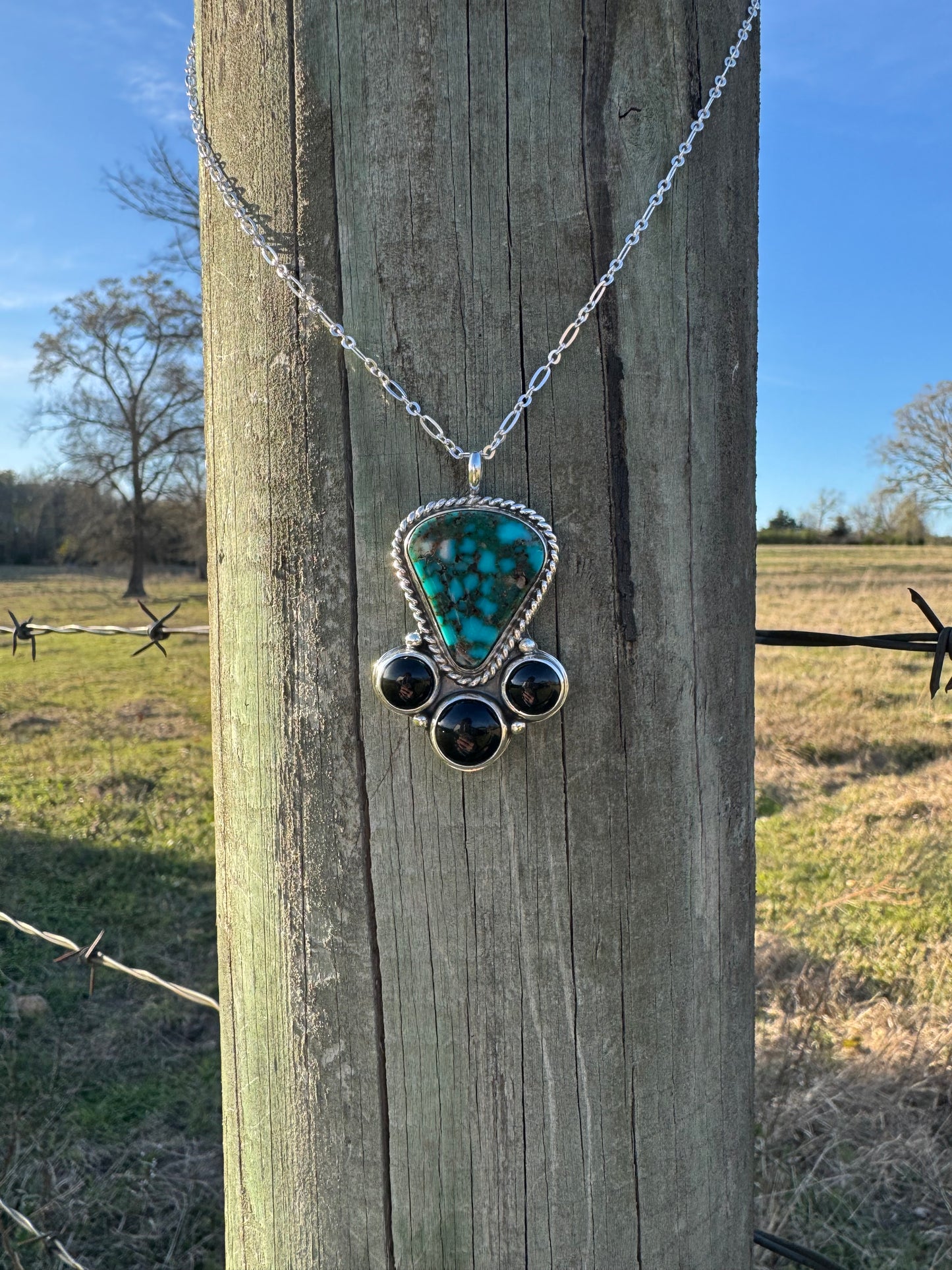 High Grade Spiderweb Kingman Turquoise and Black Onyx Necklace