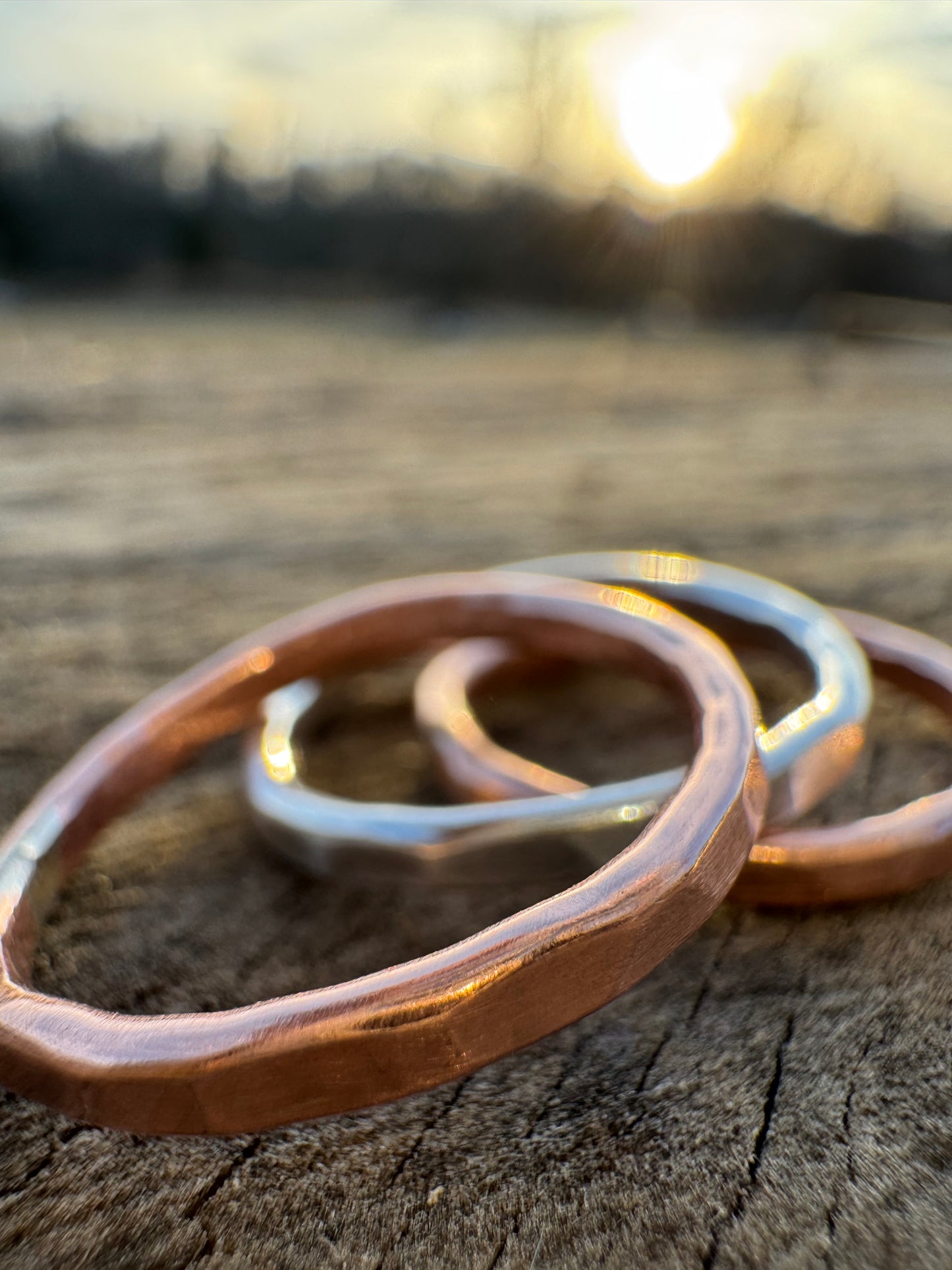 Hammered Sterling Silver and Copper stacker ring set