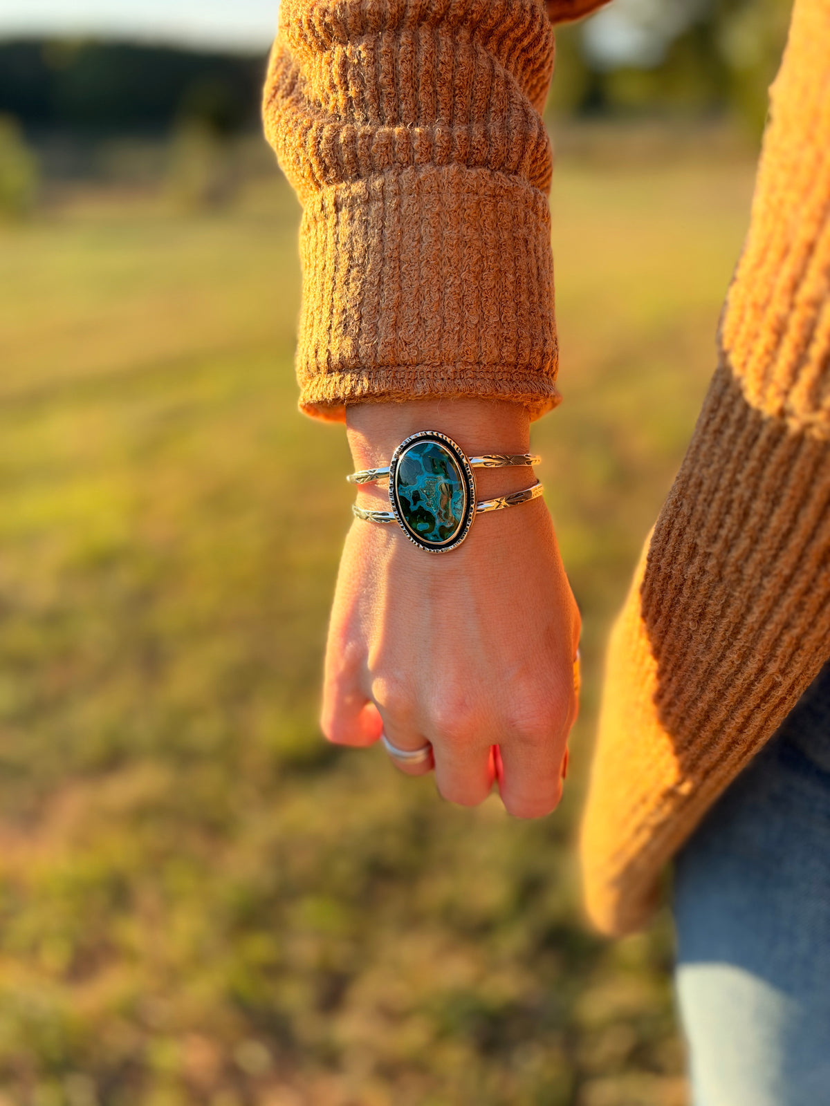 Wild Feather Malachite Chrysocolla Cuff Bracelet