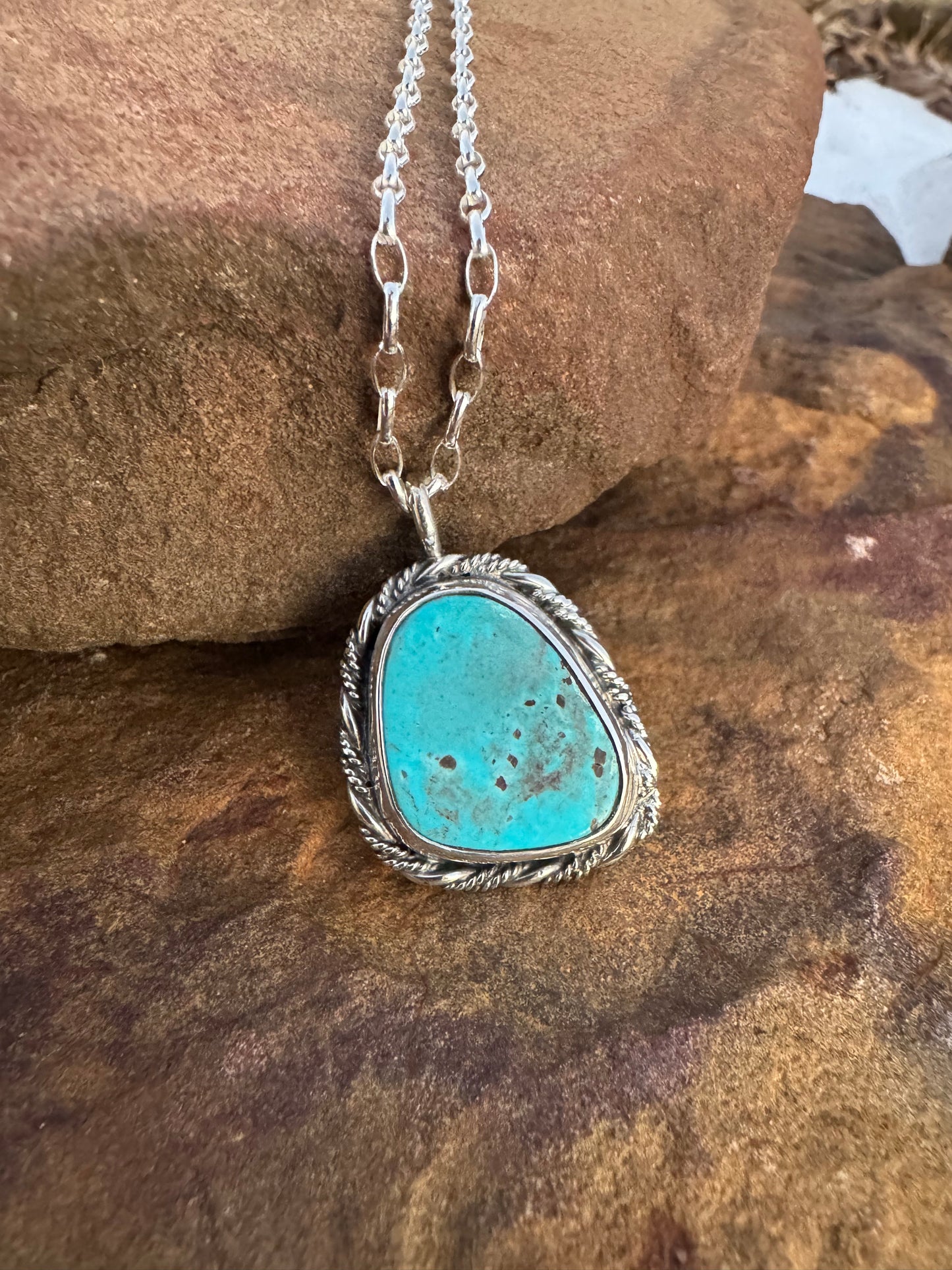 Kingman turquoise Rolo Chain necklace