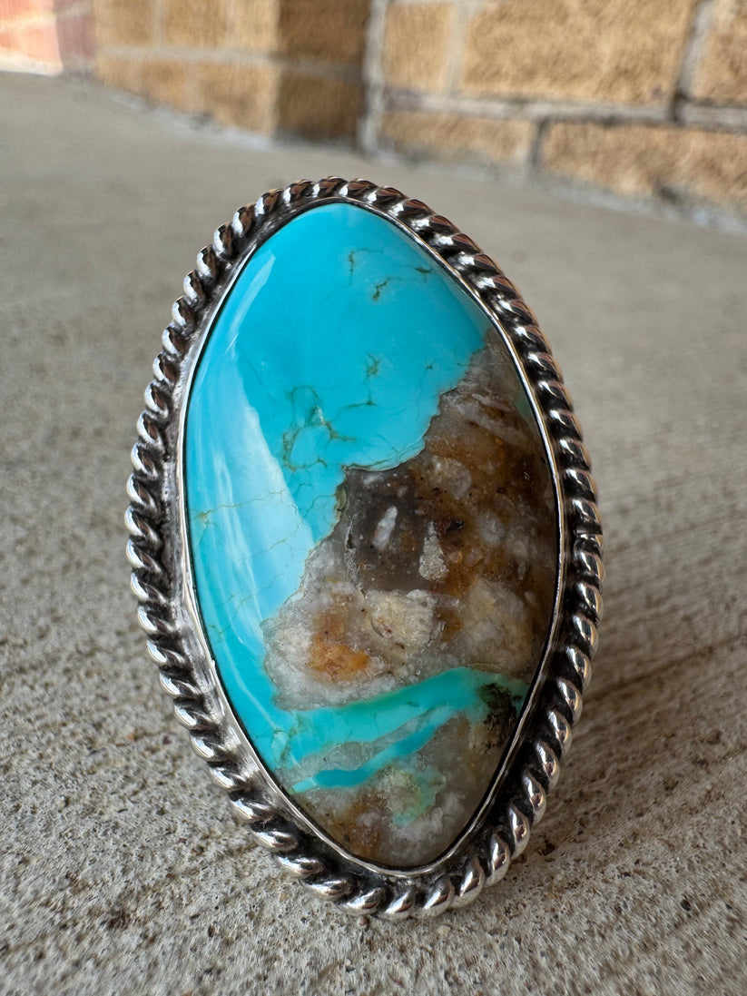 Turquoise and sterling silver closeup