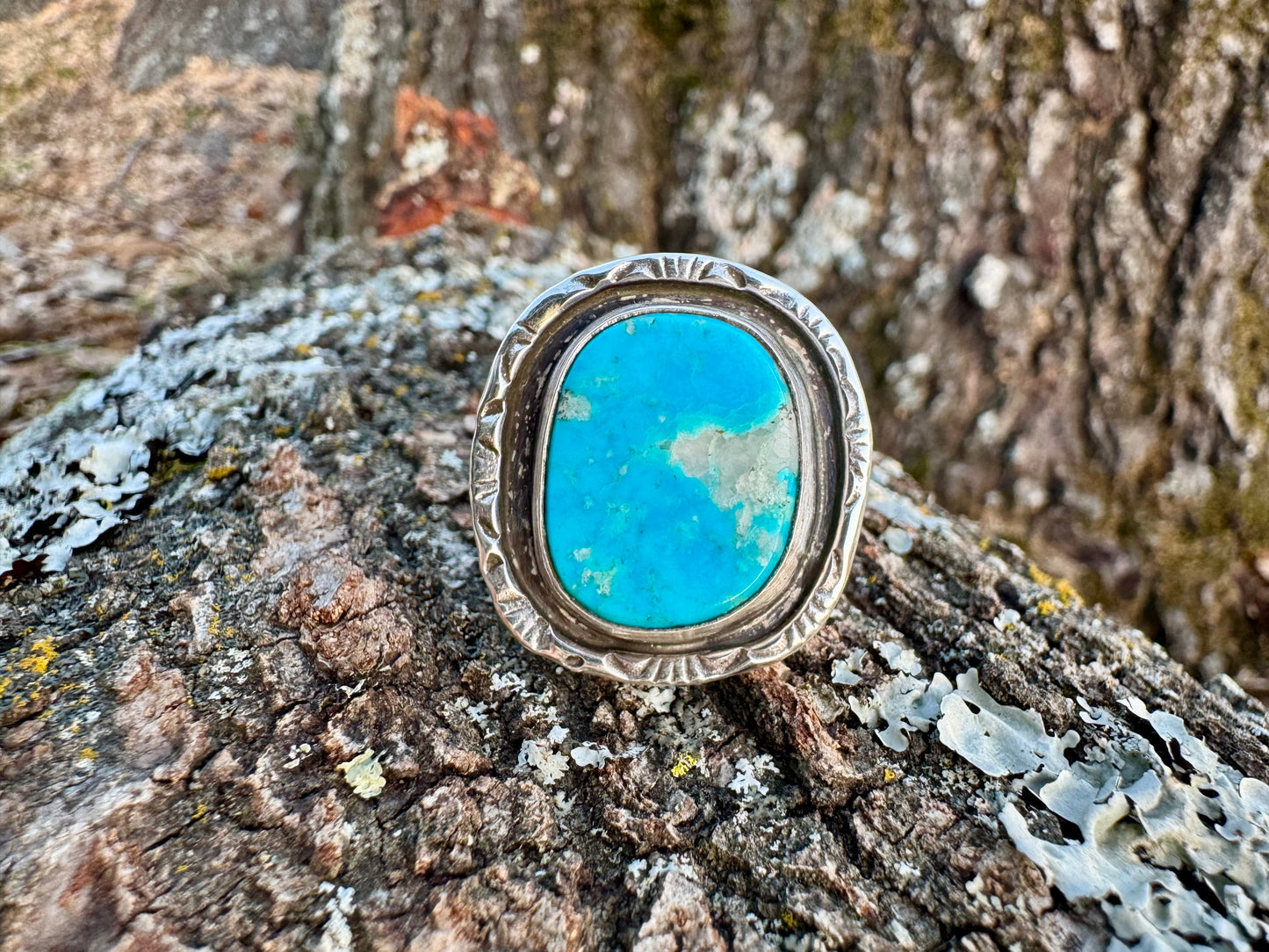 Bright blue turquoise shadowbox ring size 6