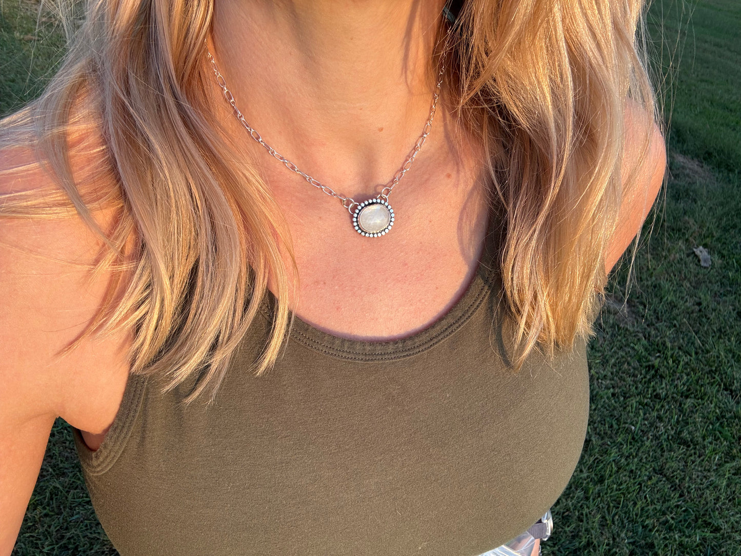 Rainbow Moonstone Station necklace