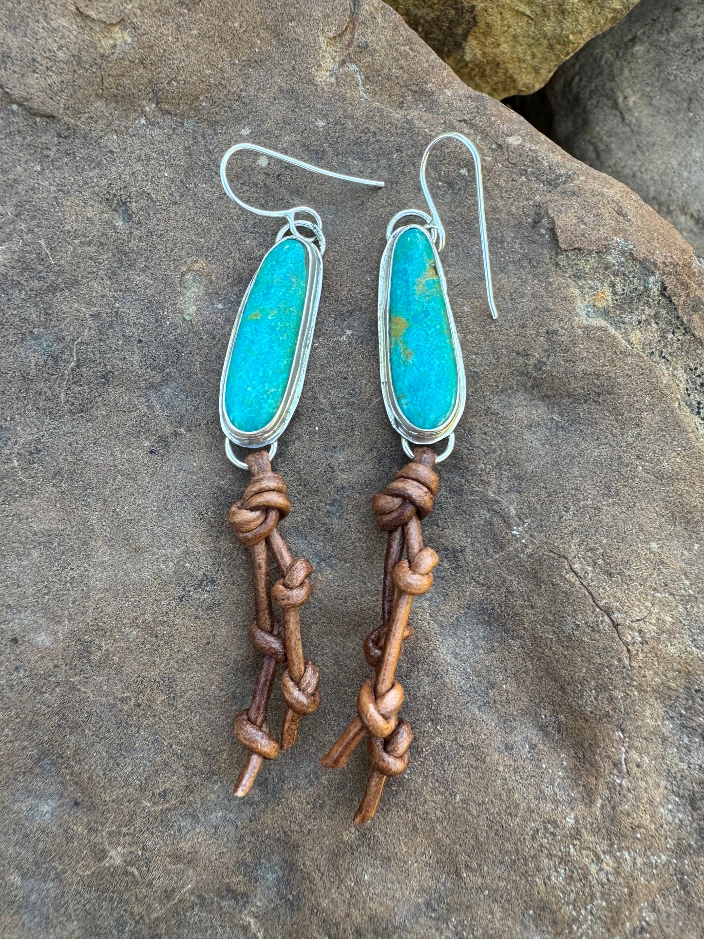 Kingman turquoise earrings with leather