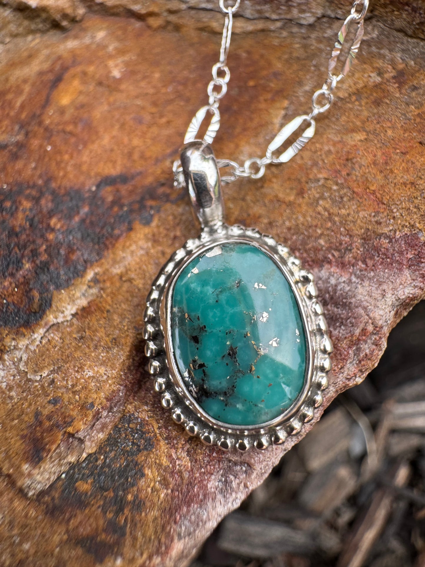 Dainty Pyrite Turquoise Pendant
