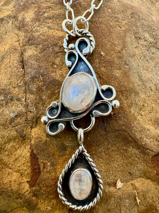 Moonstone Filigree Station Necklace