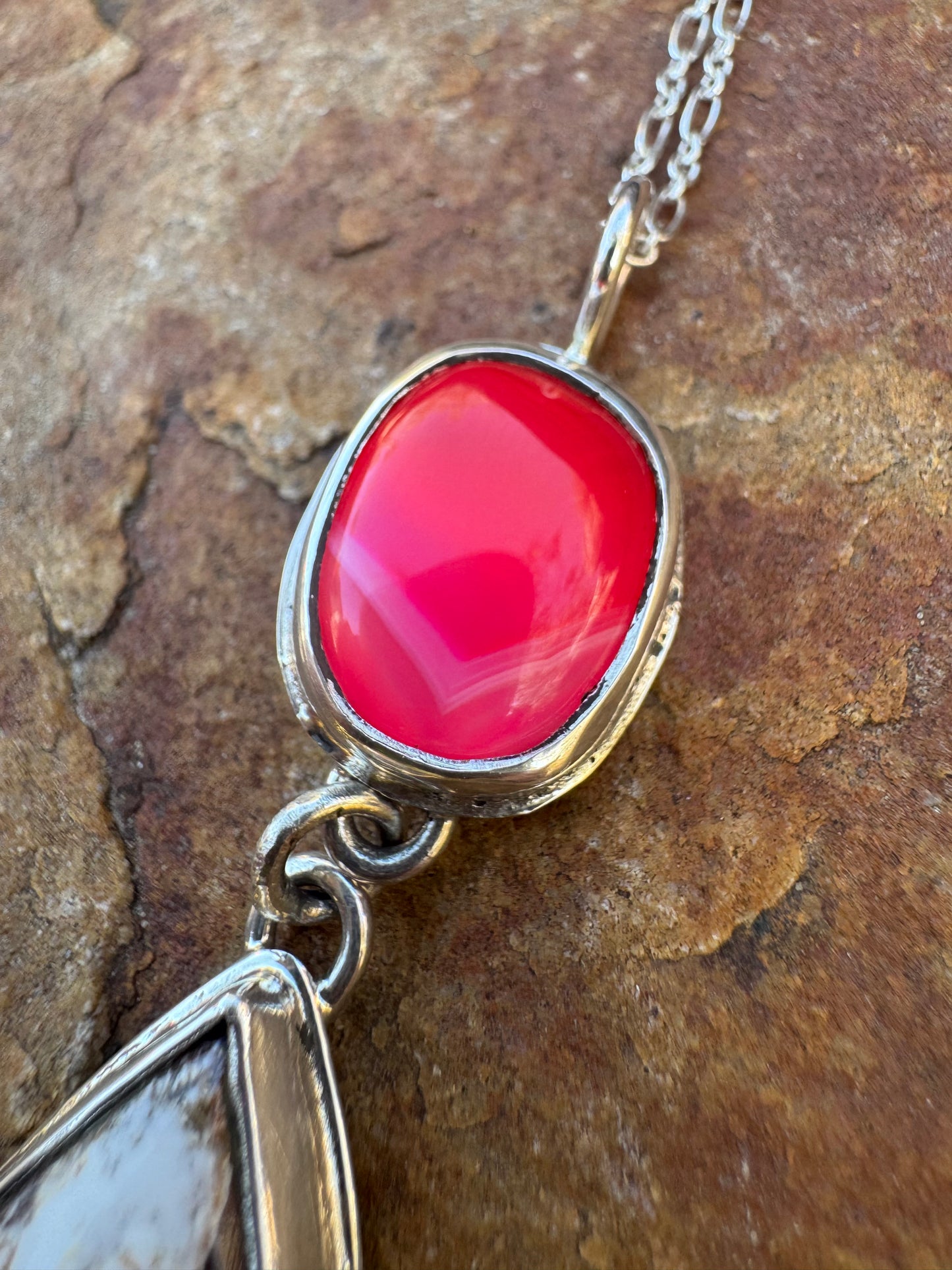 Wild Horse and Pink Agate Statement Pendant