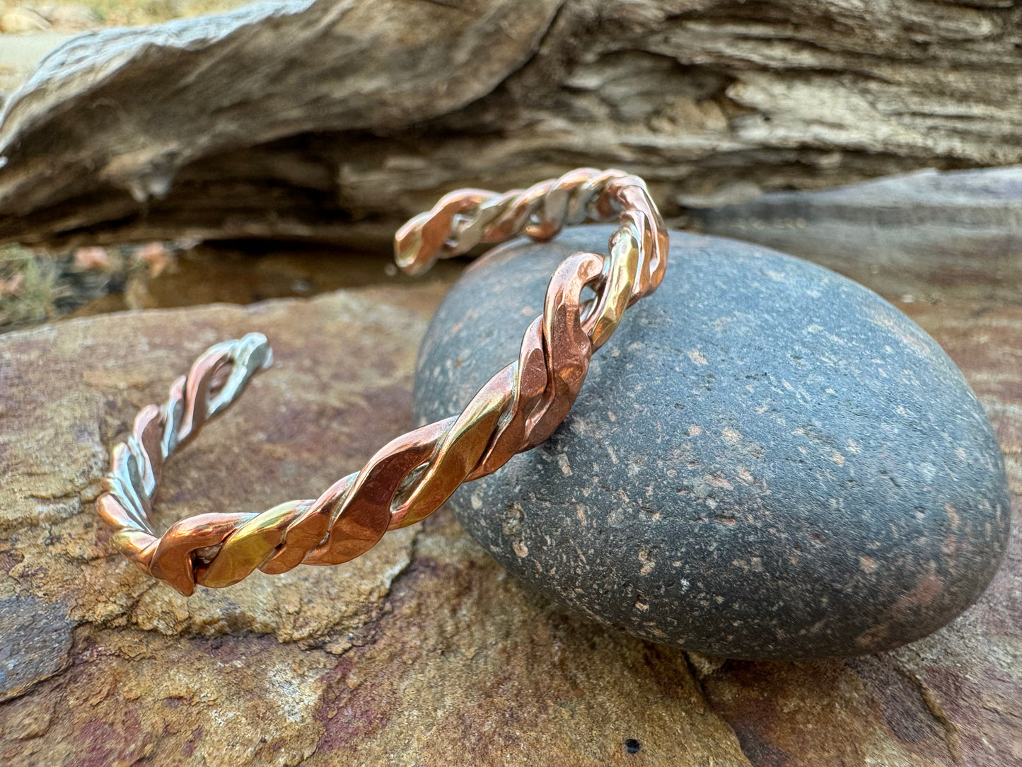 Brass and copper braided cuff