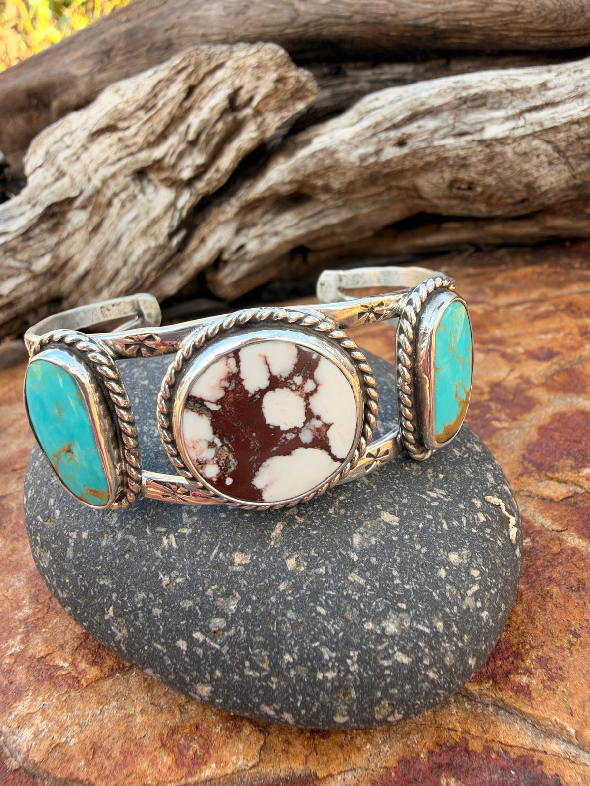 Wild and Blue - Hand stamped Turquoise Cuff