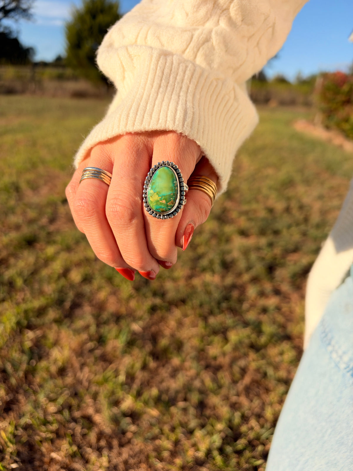 Green Sonoran Gold Statement Ring size 9