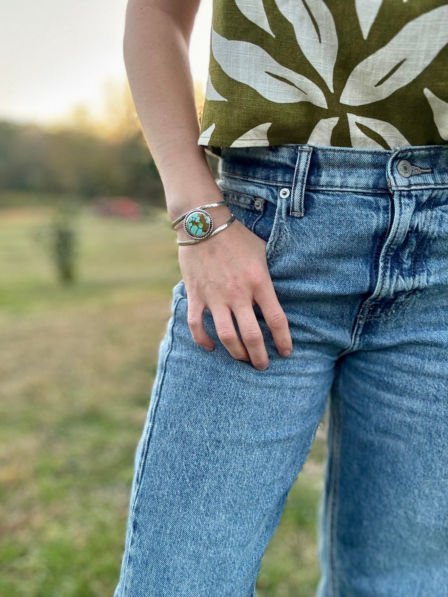 Round Tyrone Turquoise Cuff Bracelet