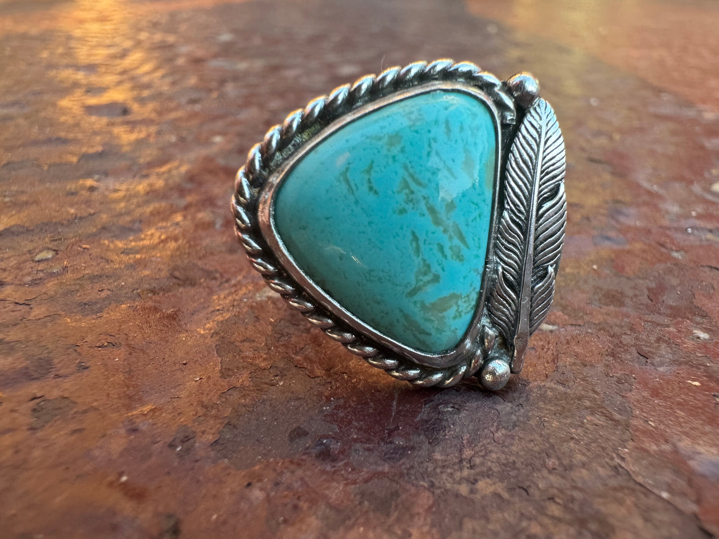 Turquoise ring with Feather size 7.75