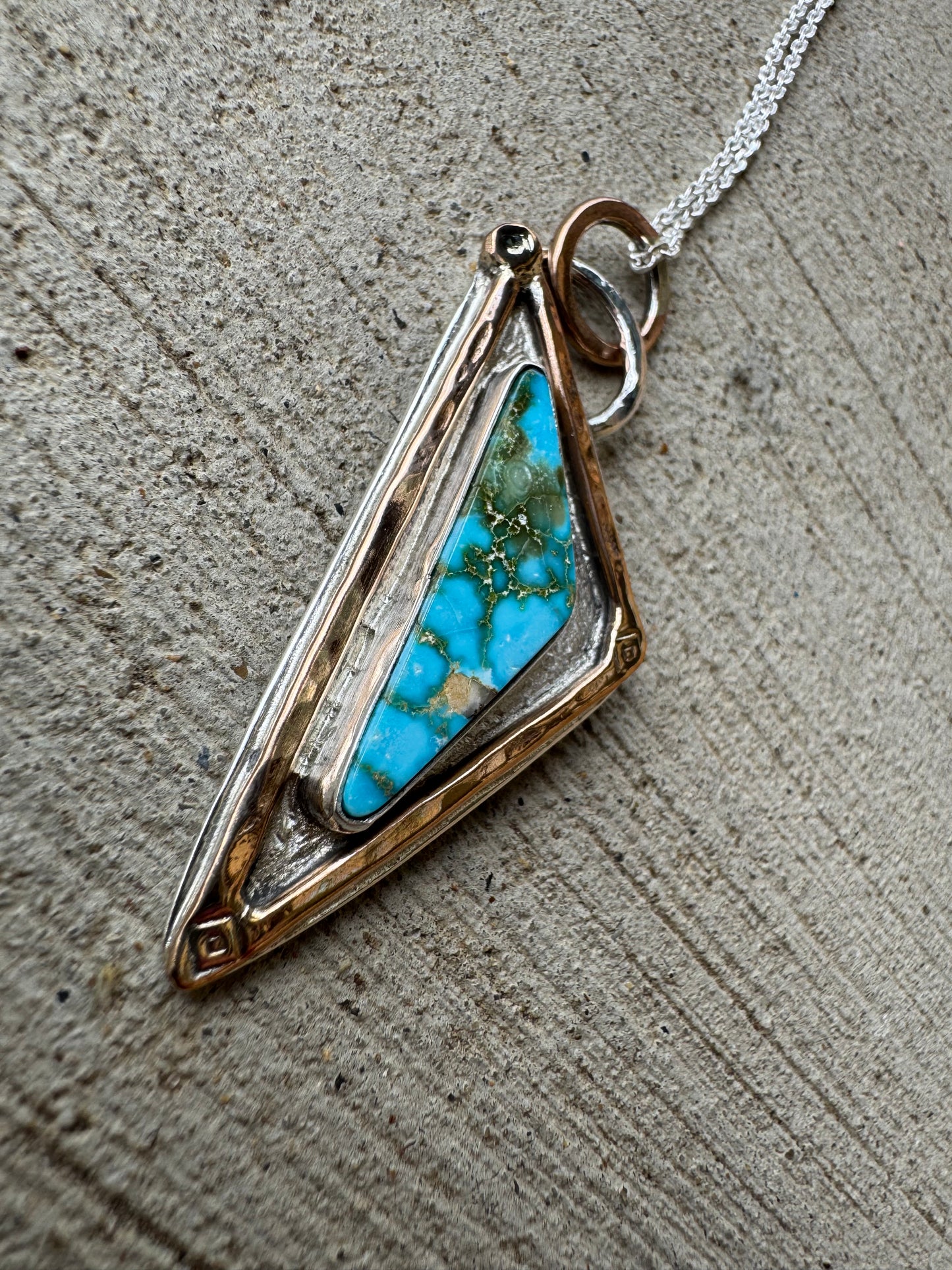 Bronze and silver Triangle Turquoise pendant
