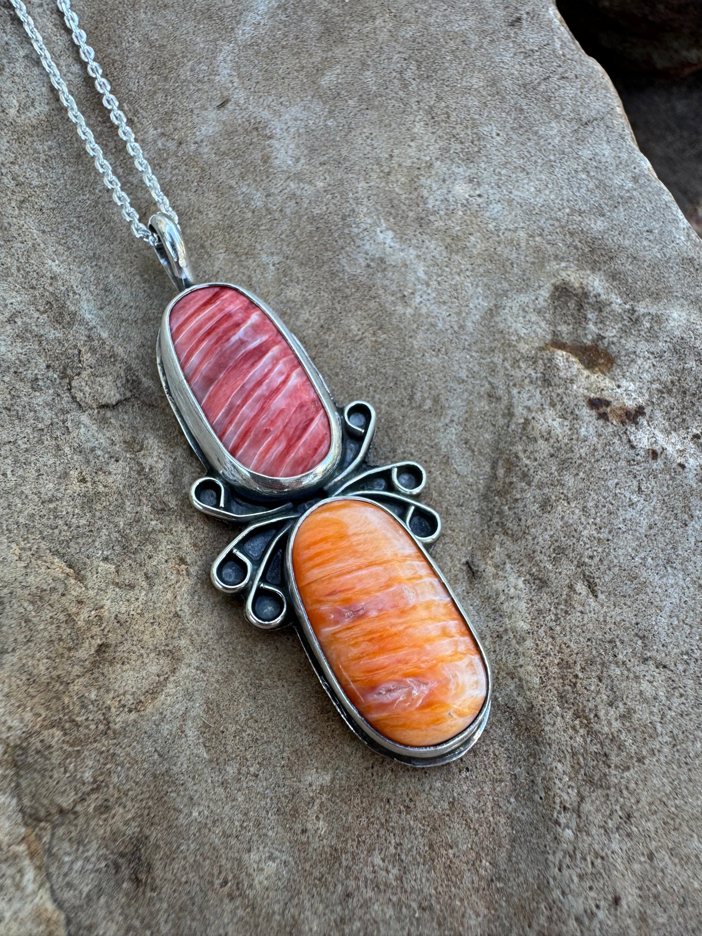 Two stone Spiny Oyster Necklace