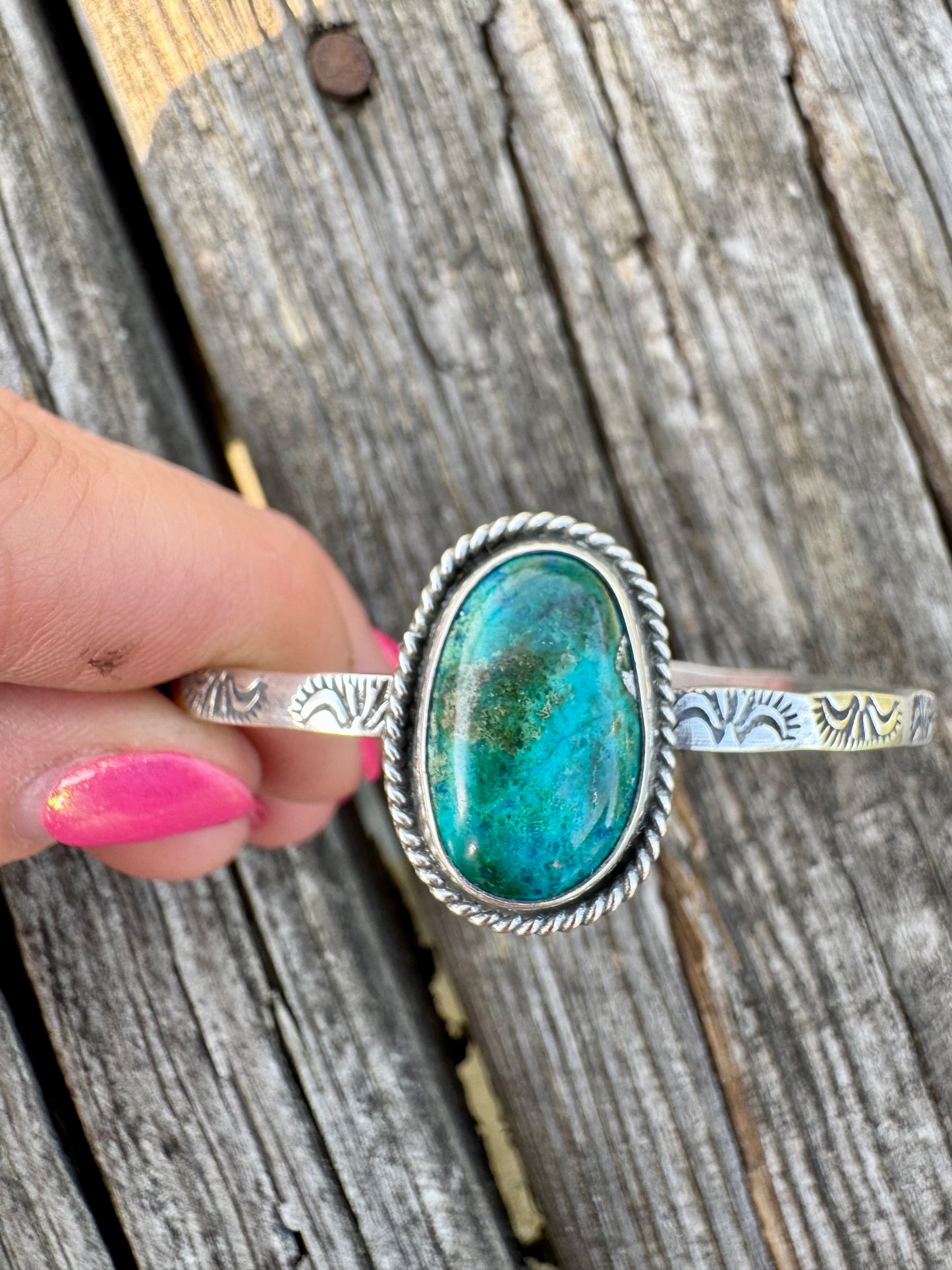Chrysocolla Hand-stamped Cuff