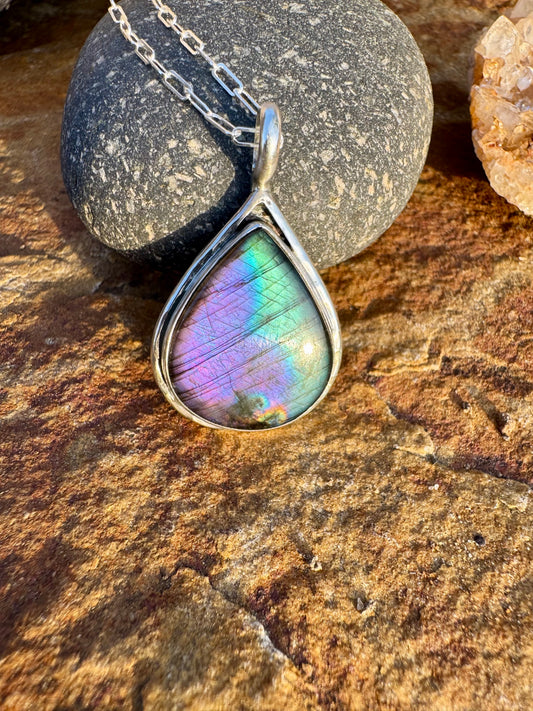 Purple Labradorite Teardrop Pendant