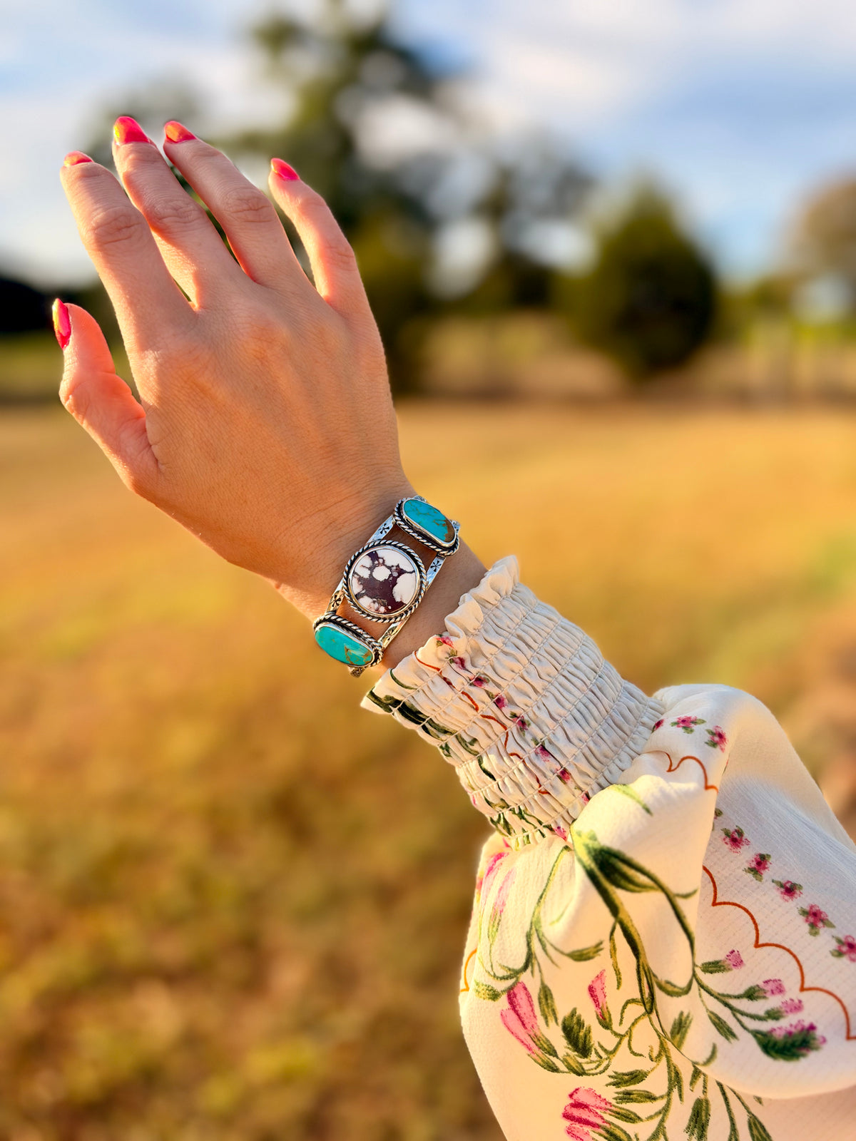 Wild and Blue - Hand stamped Turquoise Cuff