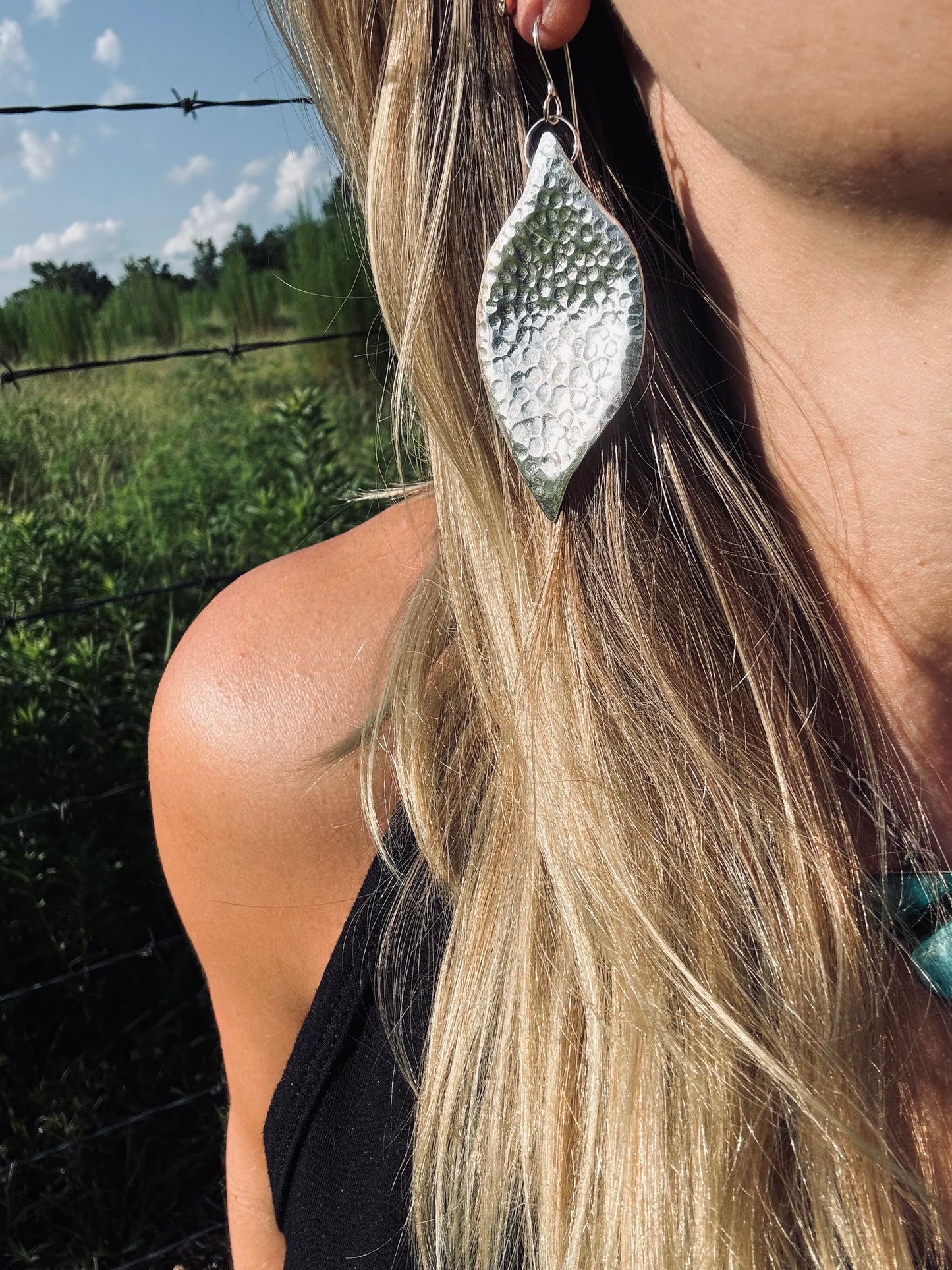 Hammered Sterling silver Leaf Earrings