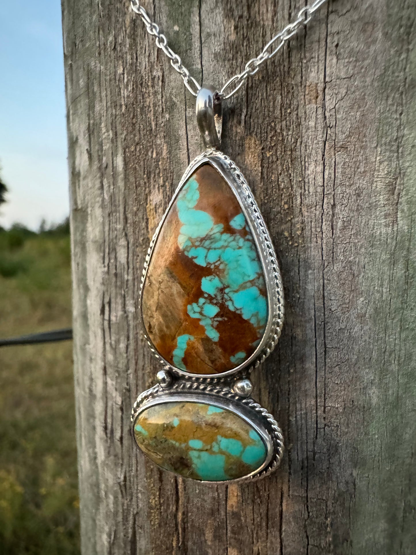 Two stone Tyrone turquoise pendant