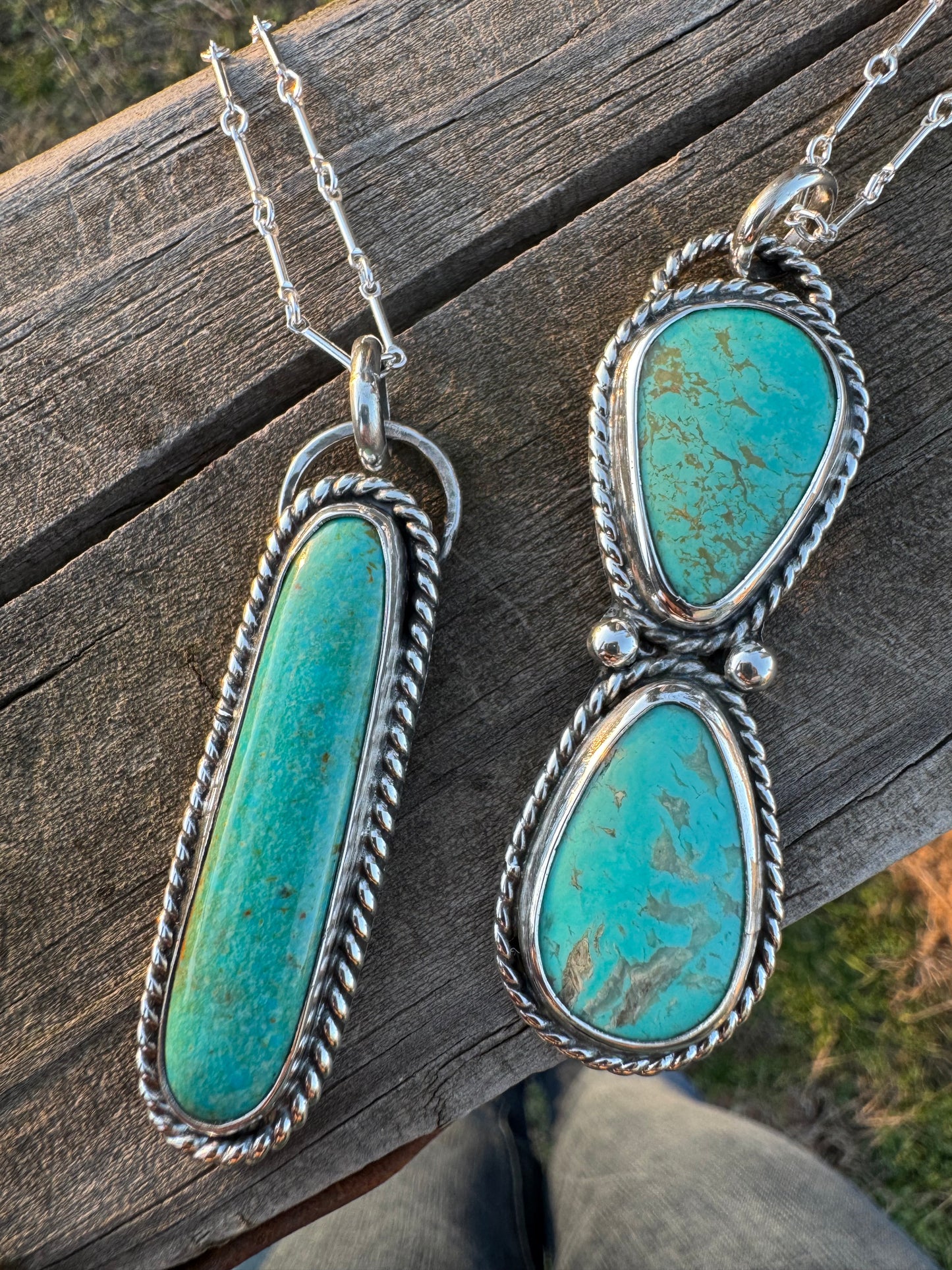 Two Stone Tyrone Turquoise statement Pendant