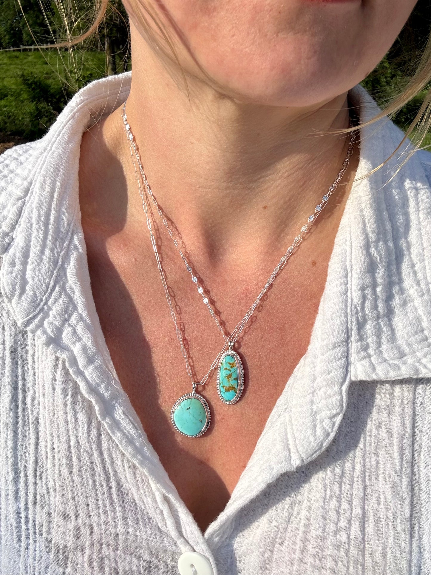 Elongated oval Tyrone turquoise Necklace