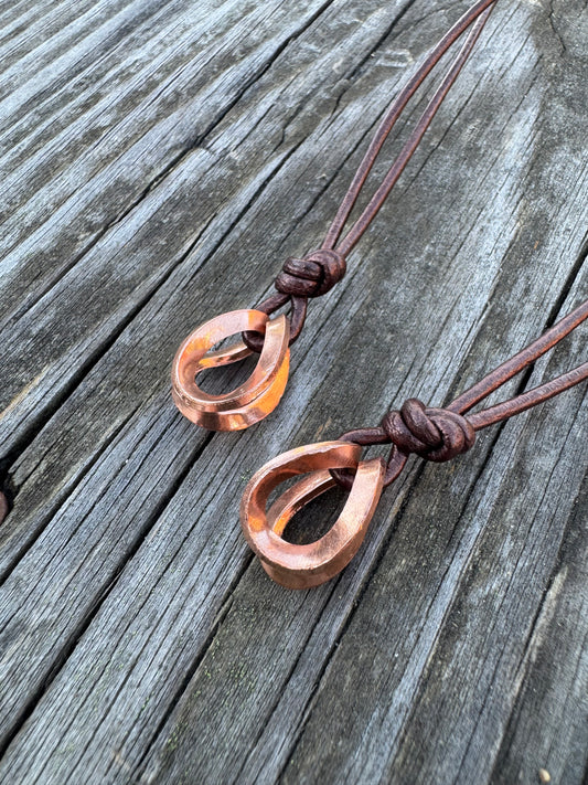Copper and metallic Leather necklaces made by Logan