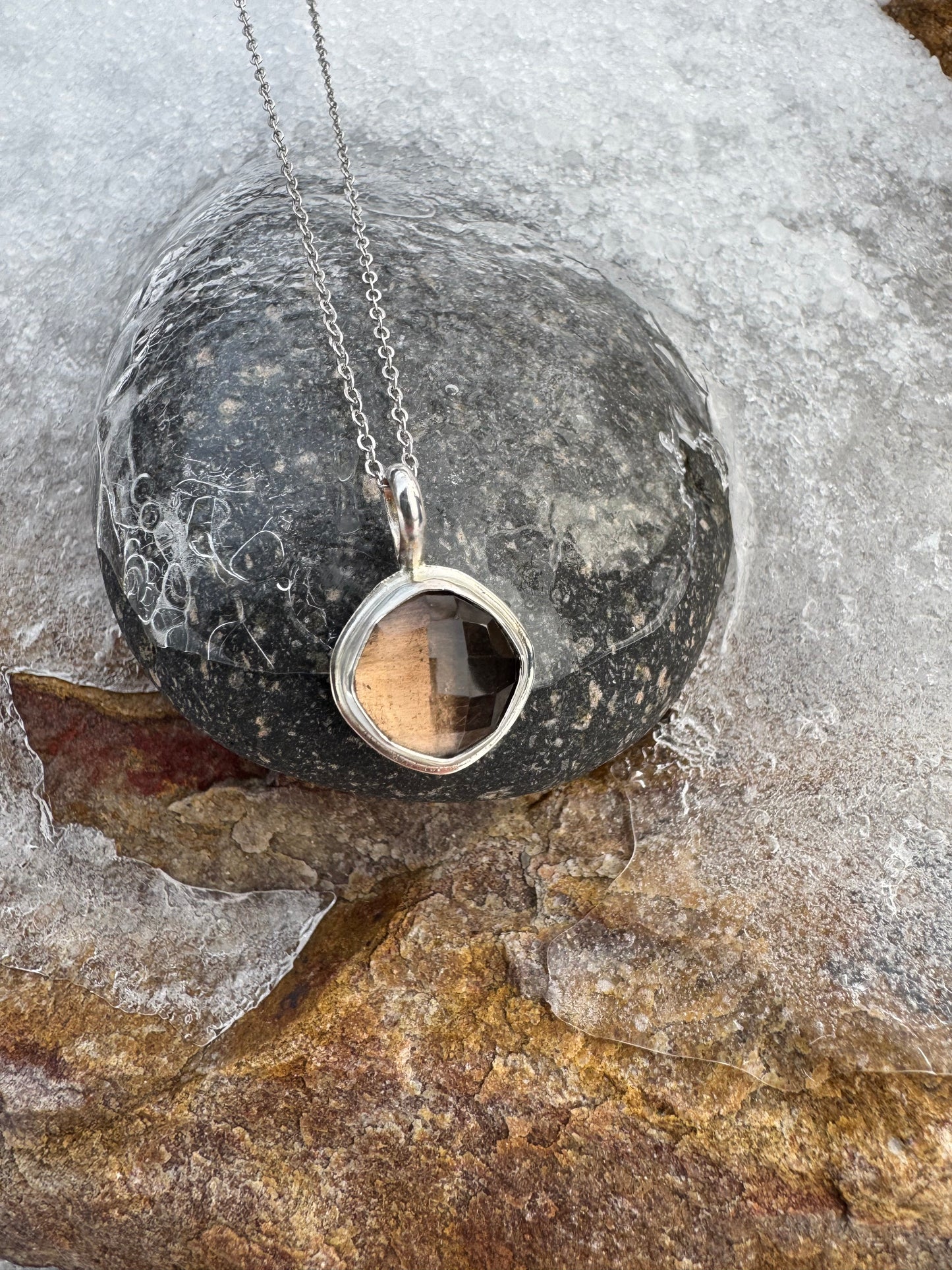 Smoky Quartz Dainty Diagonal Pendant
