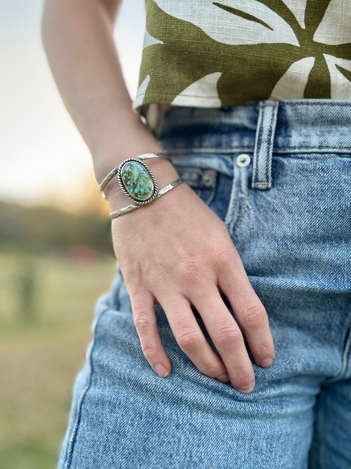 Oval Tyrone turquoise cuff bracelet