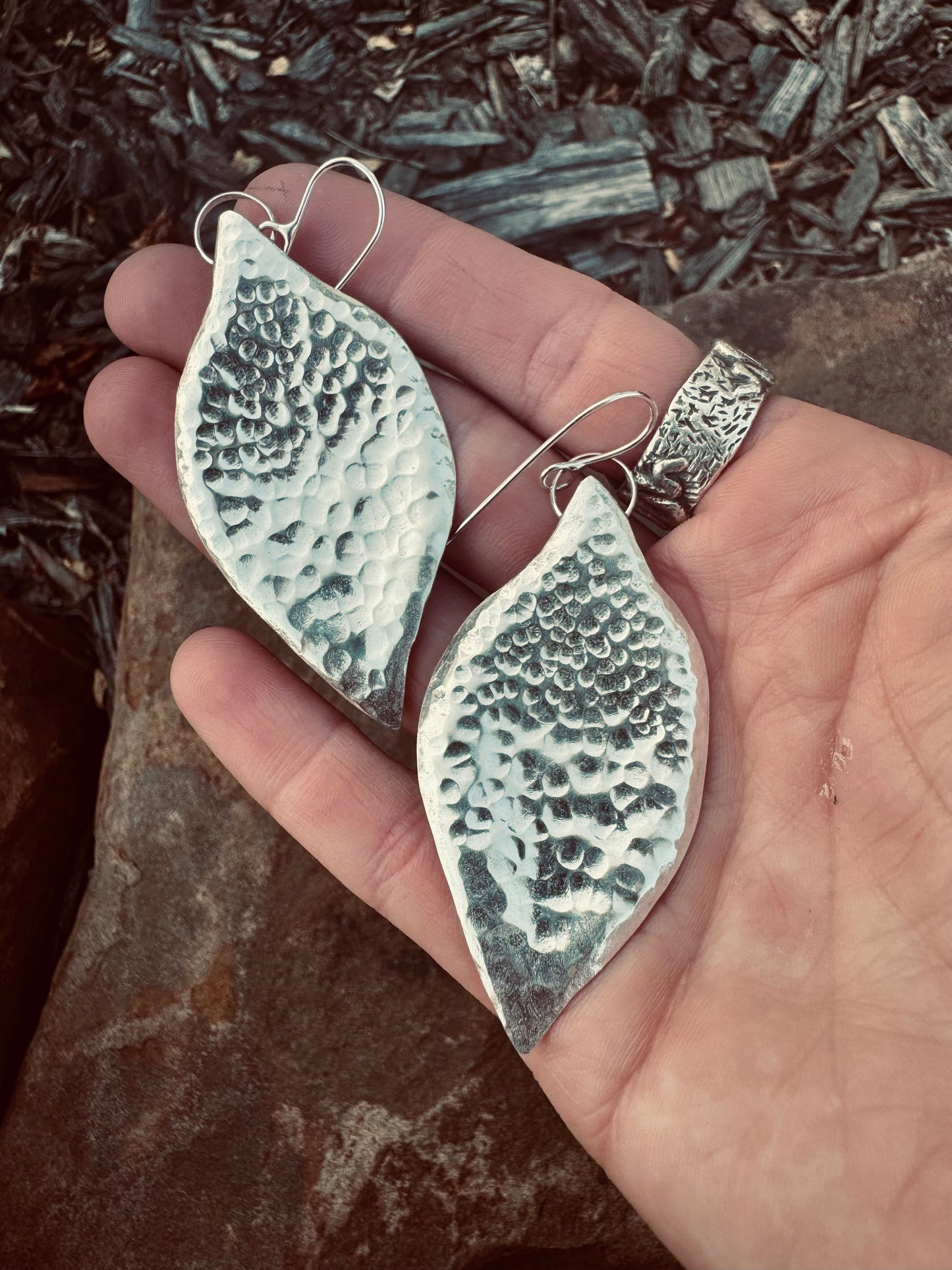 Hammered Sterling silver Leaf Earrings