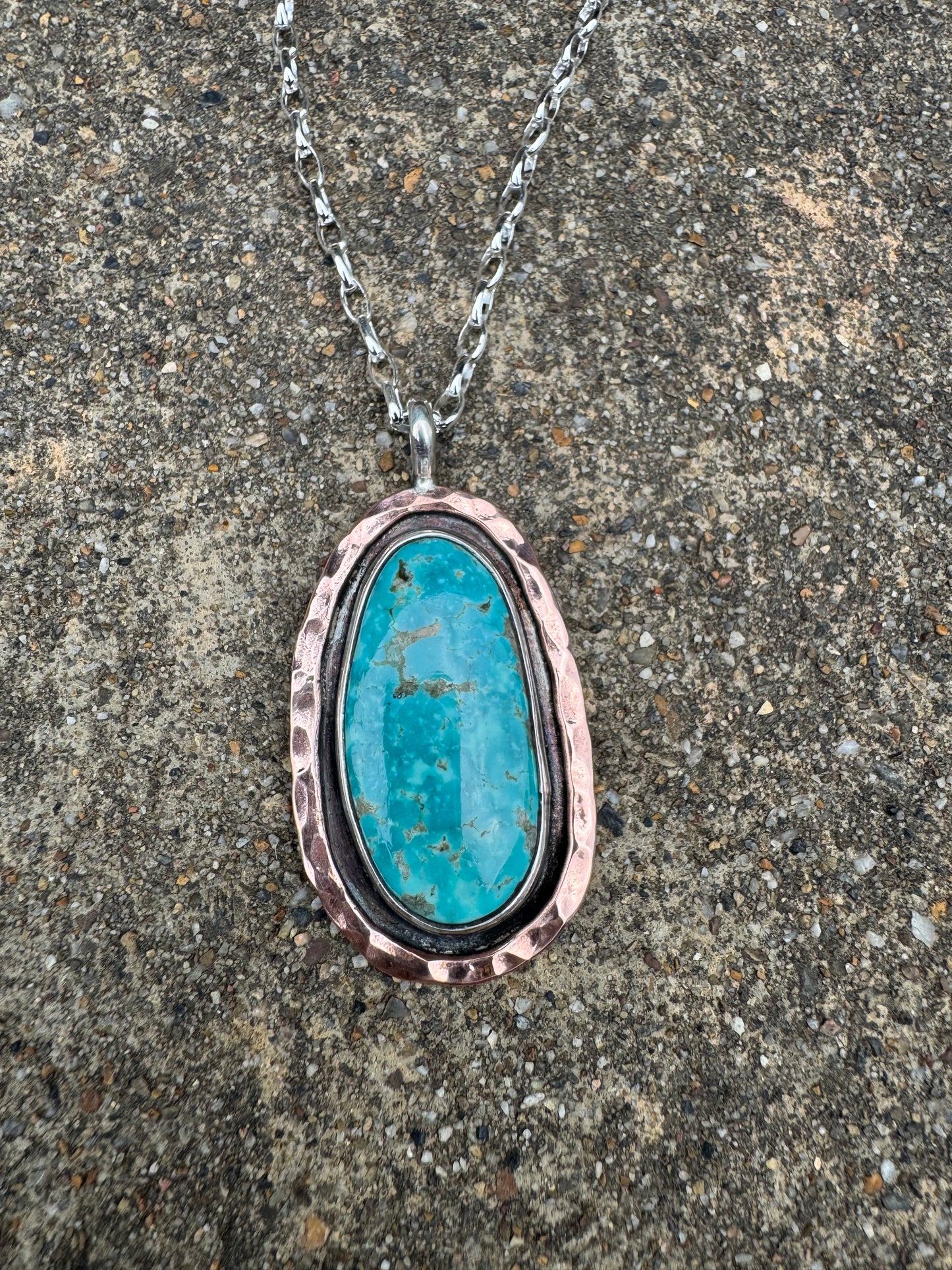 Water webbed Turquoise pendant with Copper Shadowbox