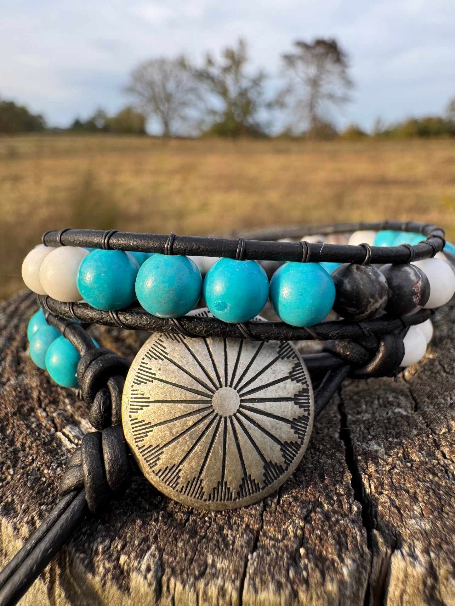 Turquoise, White and Black wrap bracelets