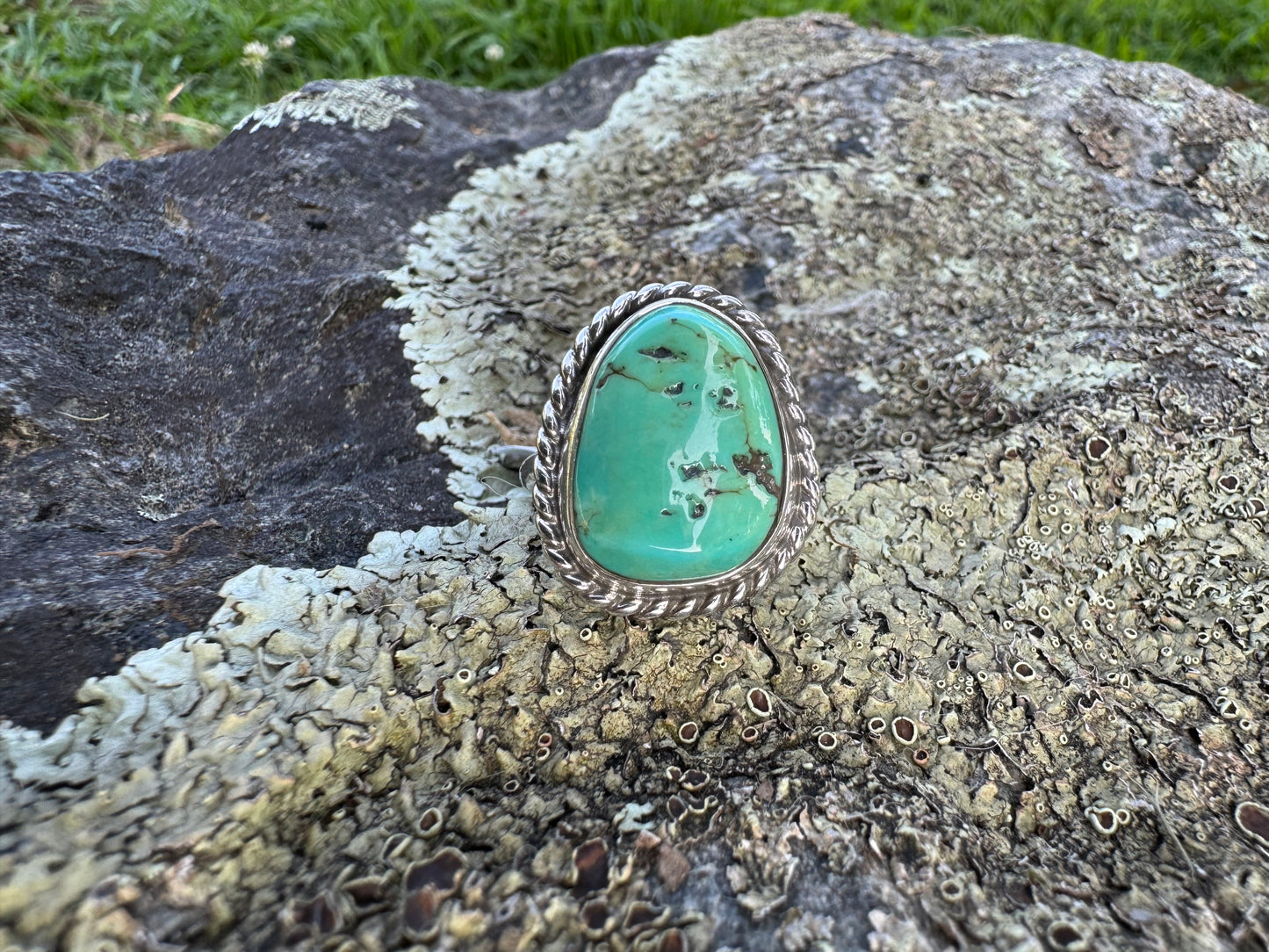 Rustic green turquoise ring size 7.5