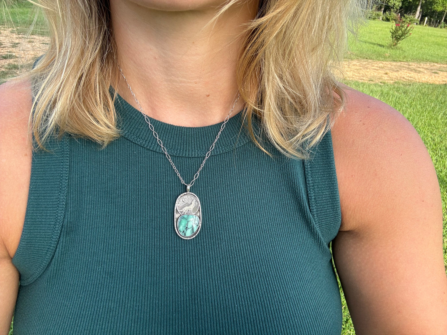 Howling wolf Variscite necklace