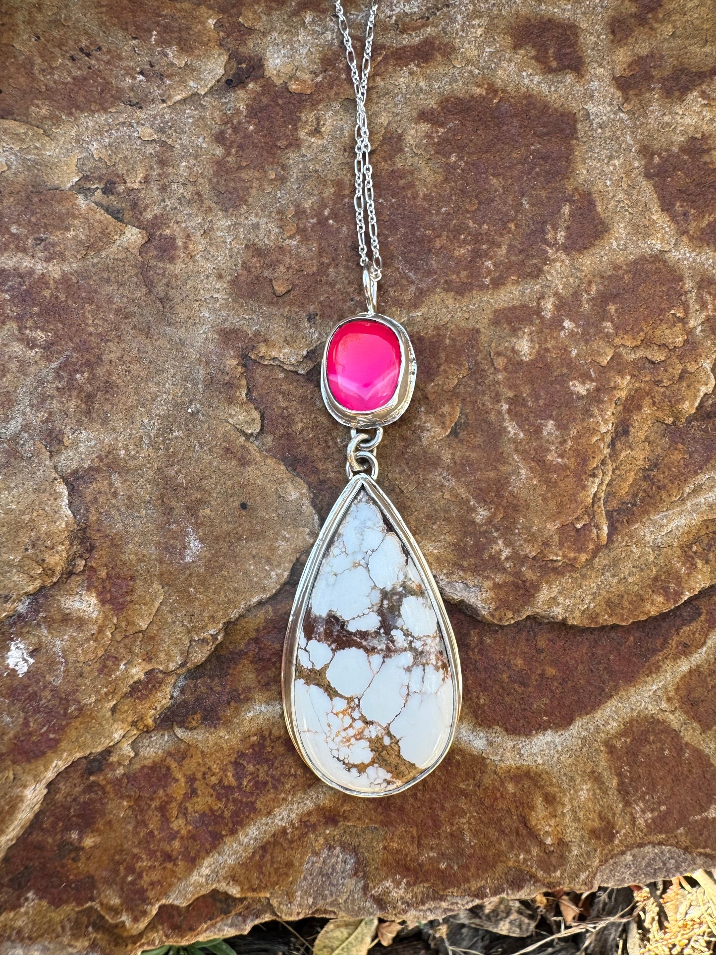 Wild Horse and Pink Agate Statement Pendant