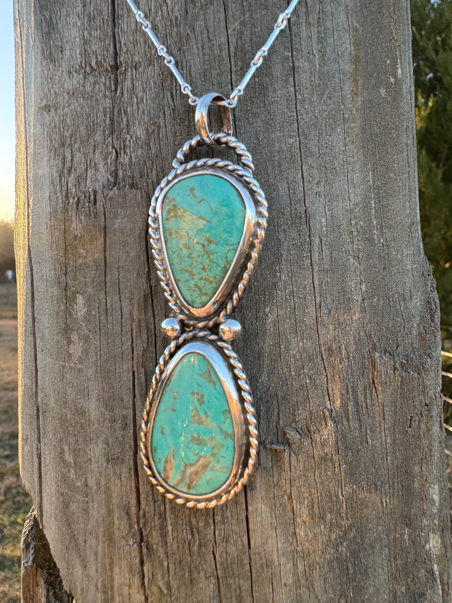 Two Stone Tyrone Turquoise statement Pendant