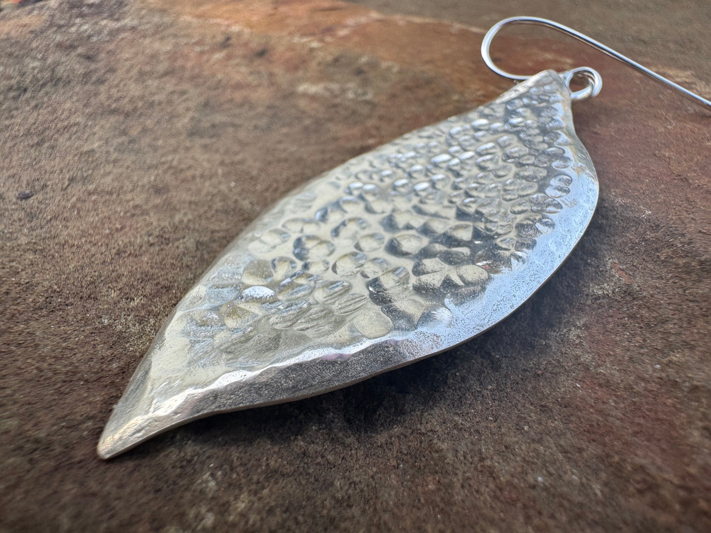 Hammered Sterling silver Leaf Earrings