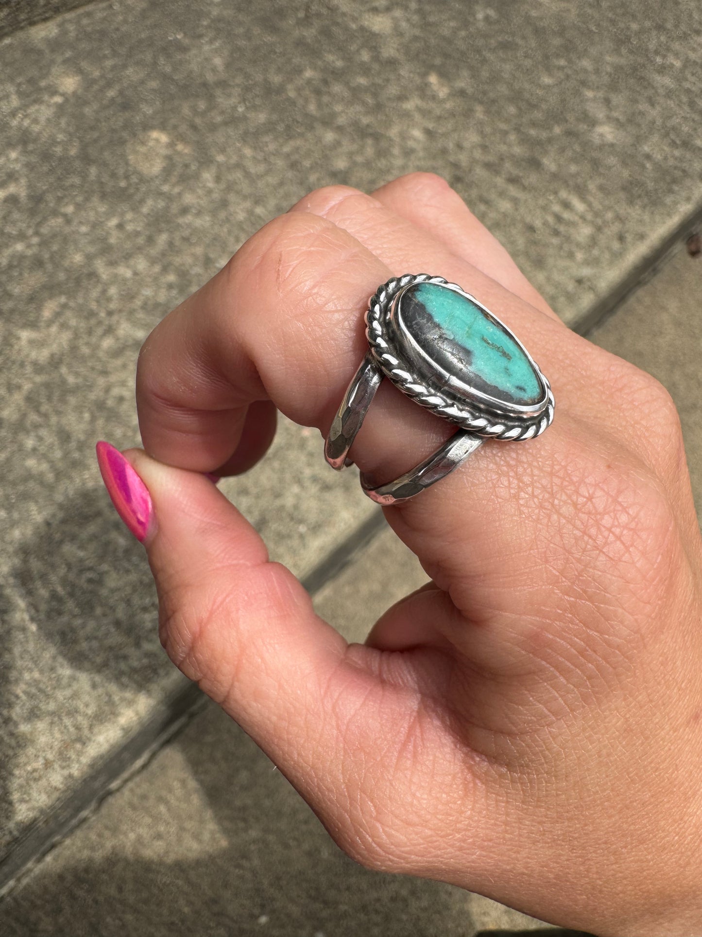 Black and Green turquoise ring size 8
