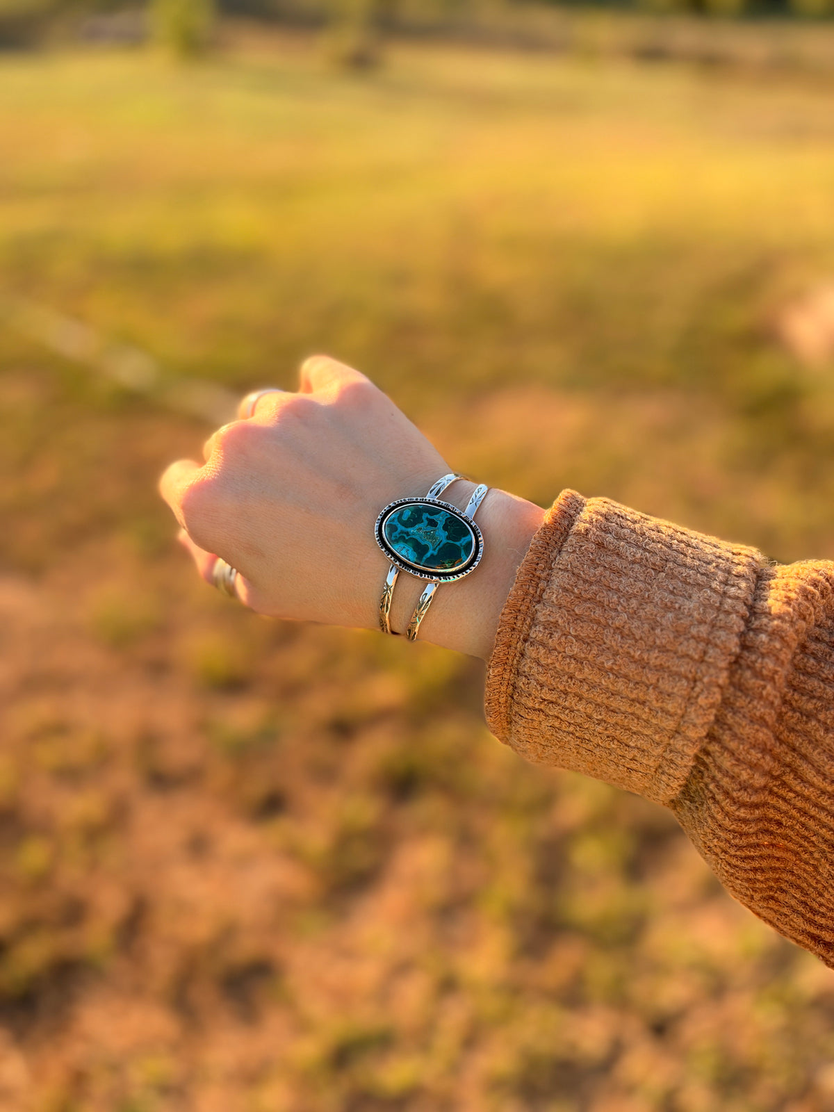 Wild Feather Malachite Chrysocolla Cuff Bracelet