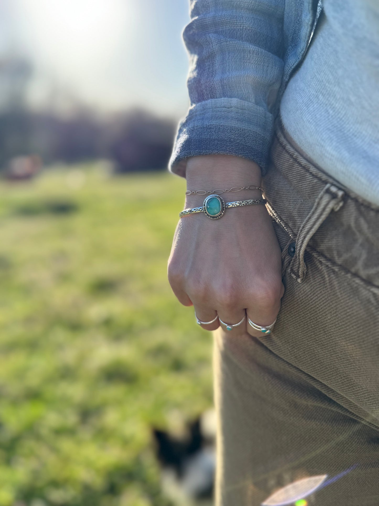 Hand-stamped Turquoise Cuff