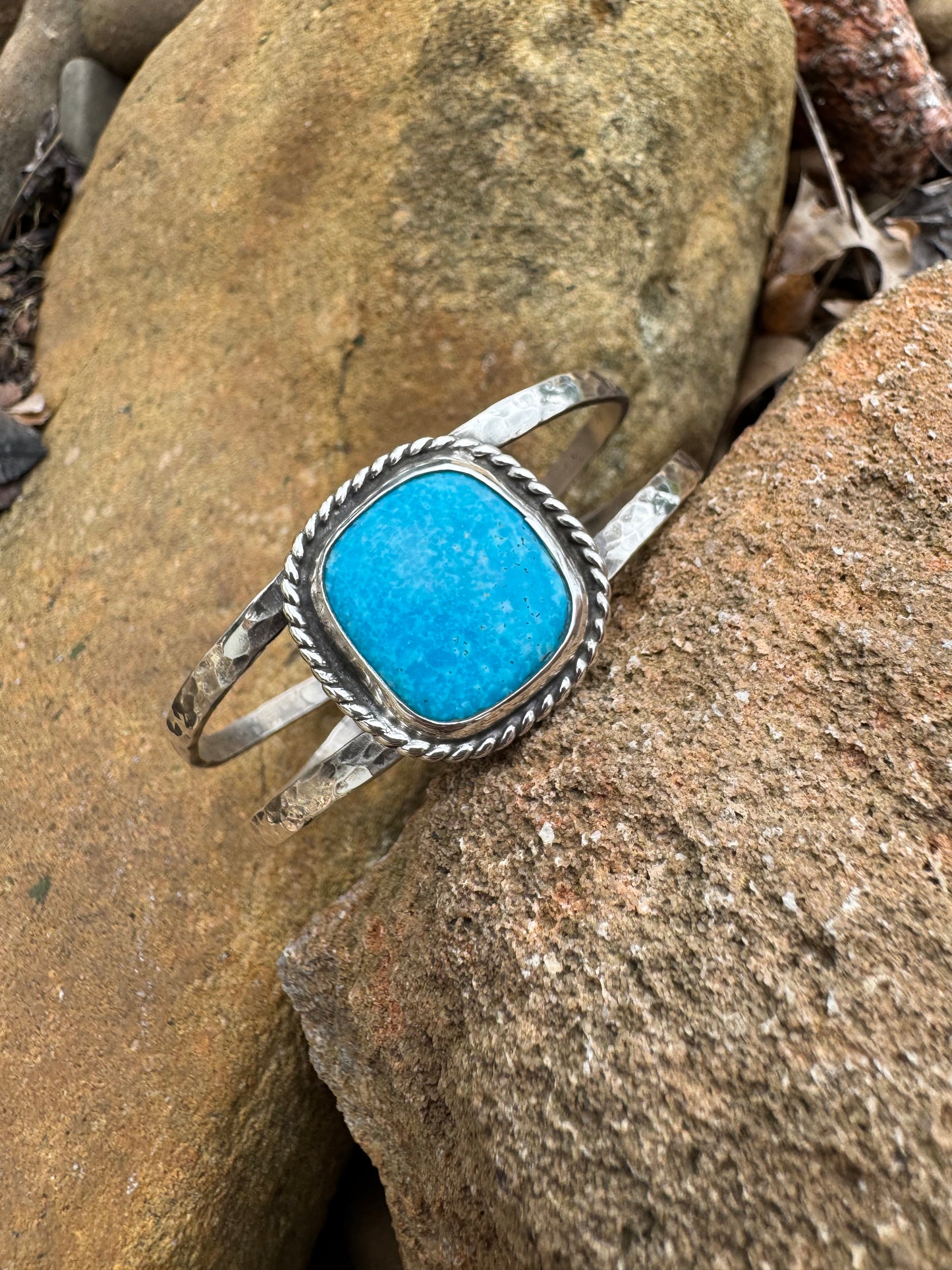Bright turquoise hammered cuff