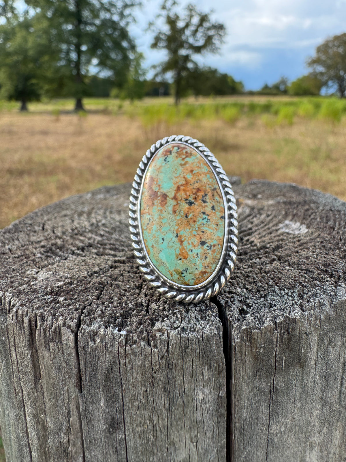 Speckled Tyrone Turquoise Statement Ring size 8