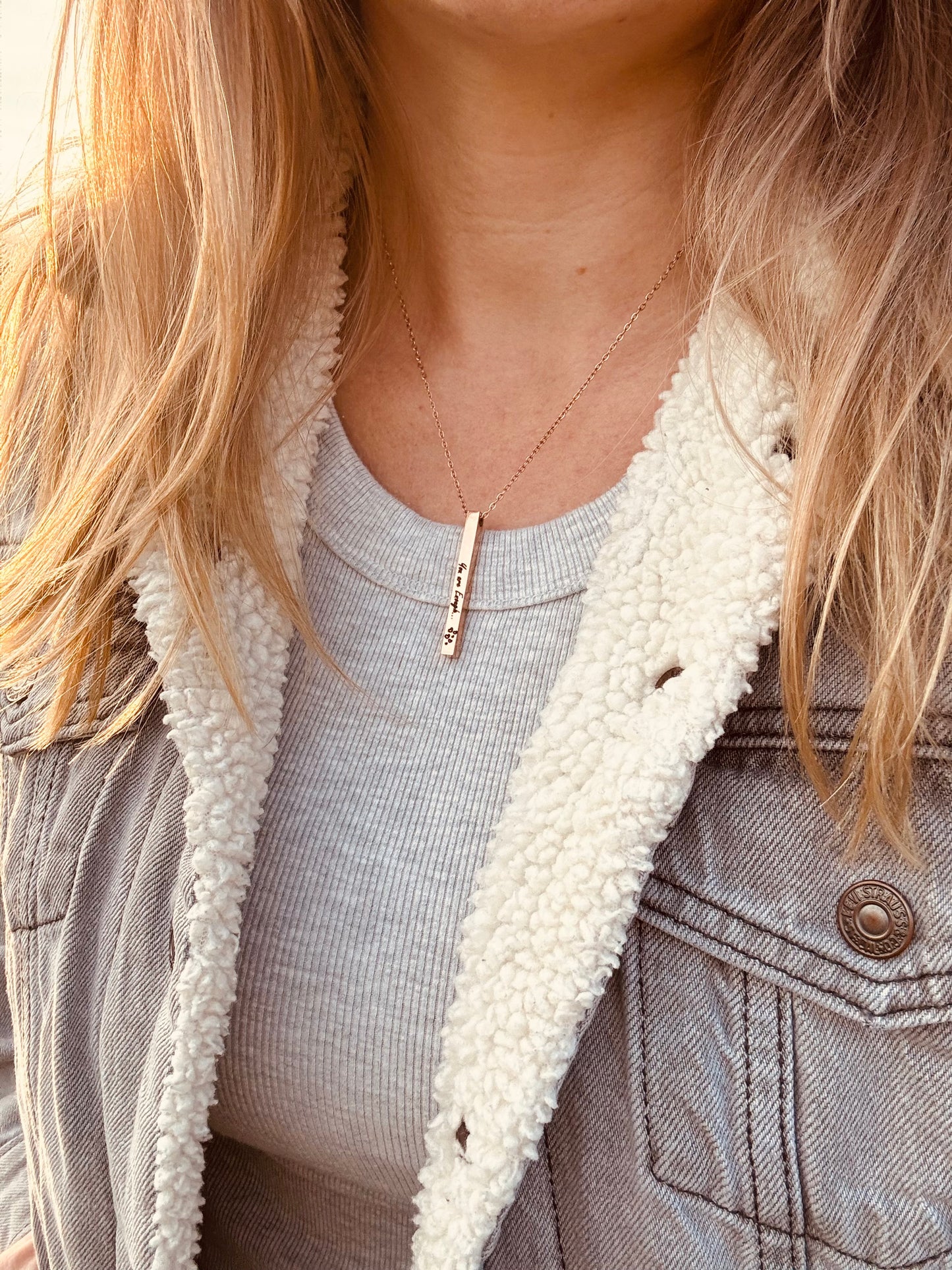 “You are Enough” Rose Gold Stainless Steel Bar Necklace