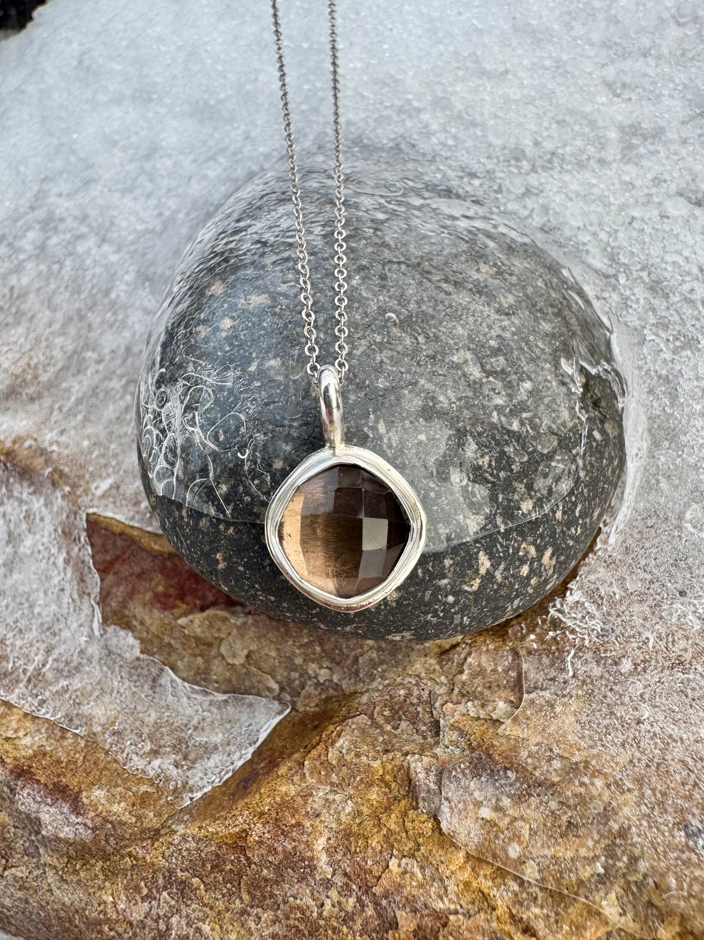 Smoky Quartz Dainty Diagonal Pendant