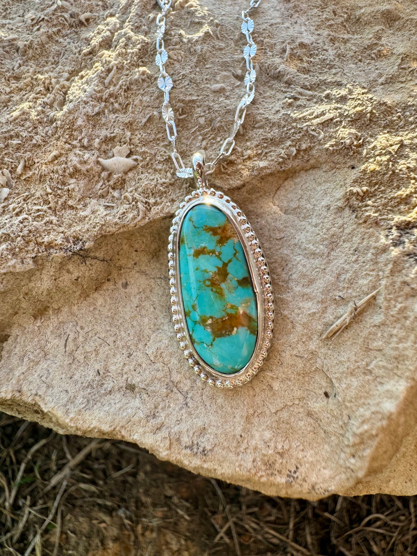 Elongated oval Tyrone turquoise Necklace