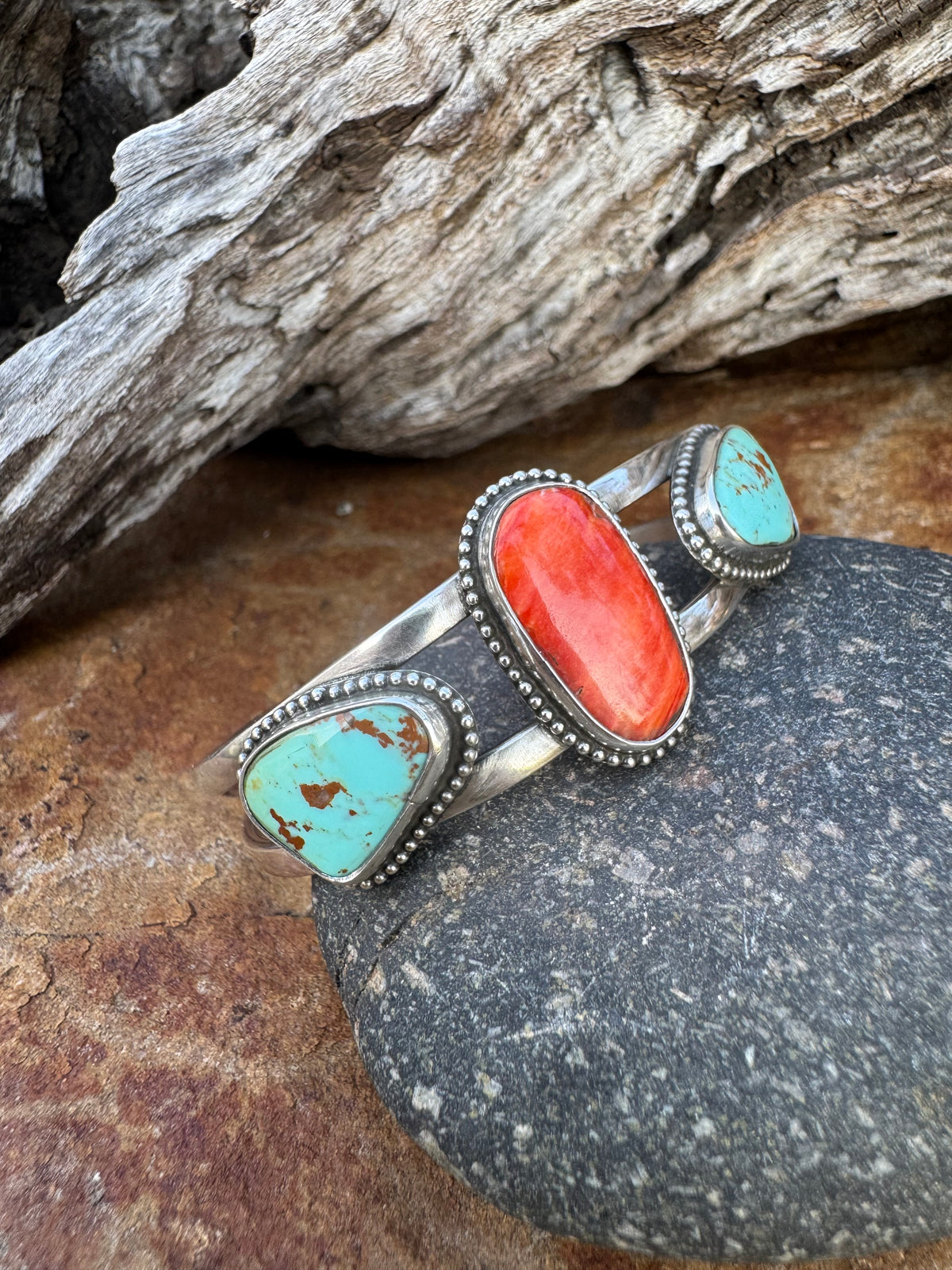 Tyrone turquoise and Spiny oyster cuff