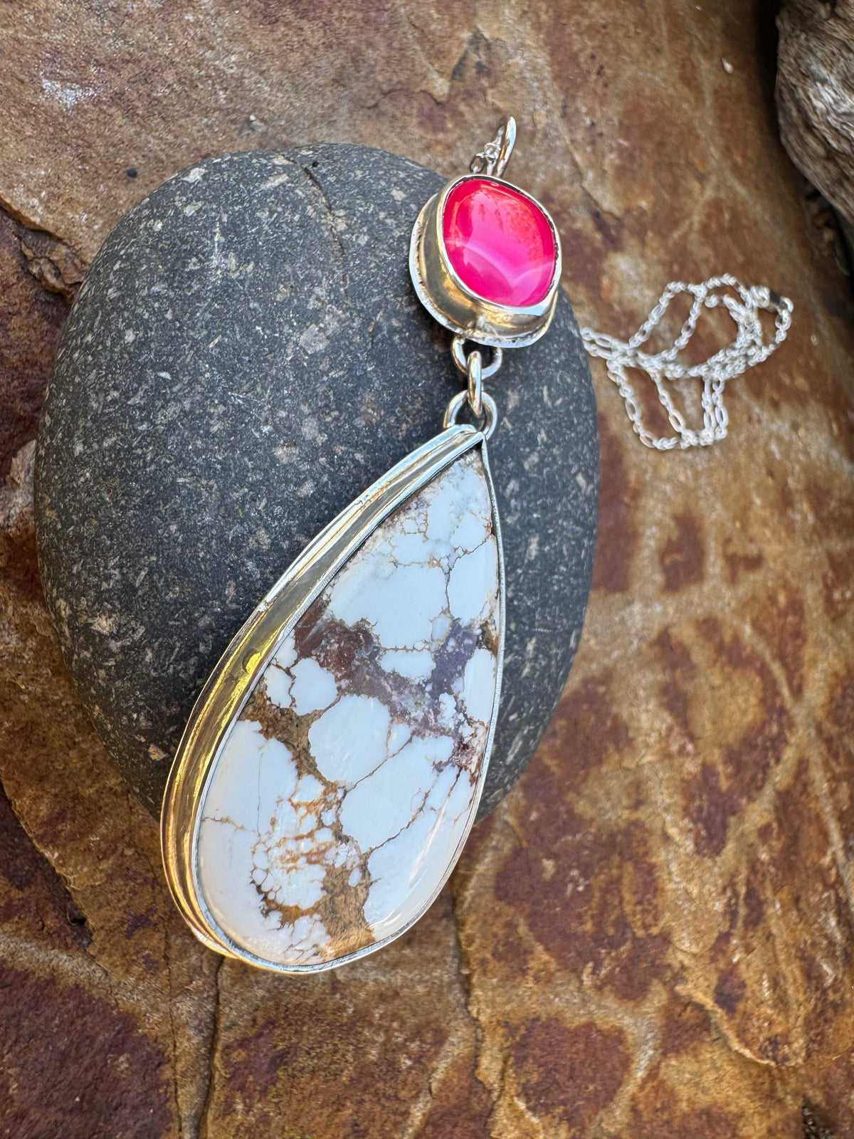 Wild Horse and Pink Agate Statement Pendant
