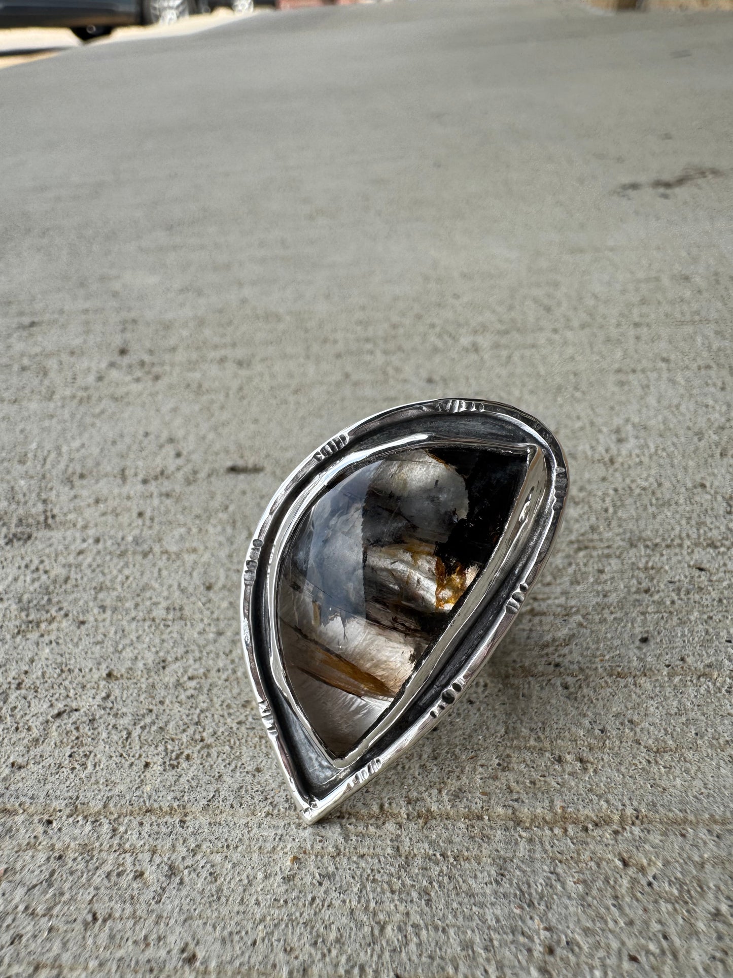 Dendritic Quartz statement ring size 9