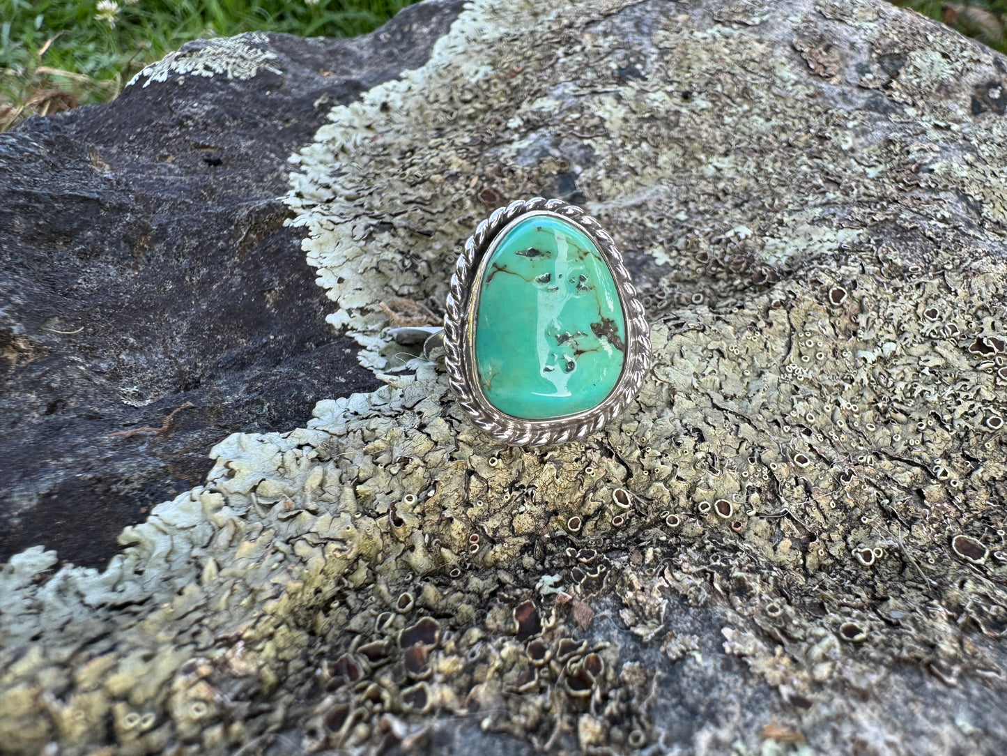 Rustic green turquoise ring size 7.5