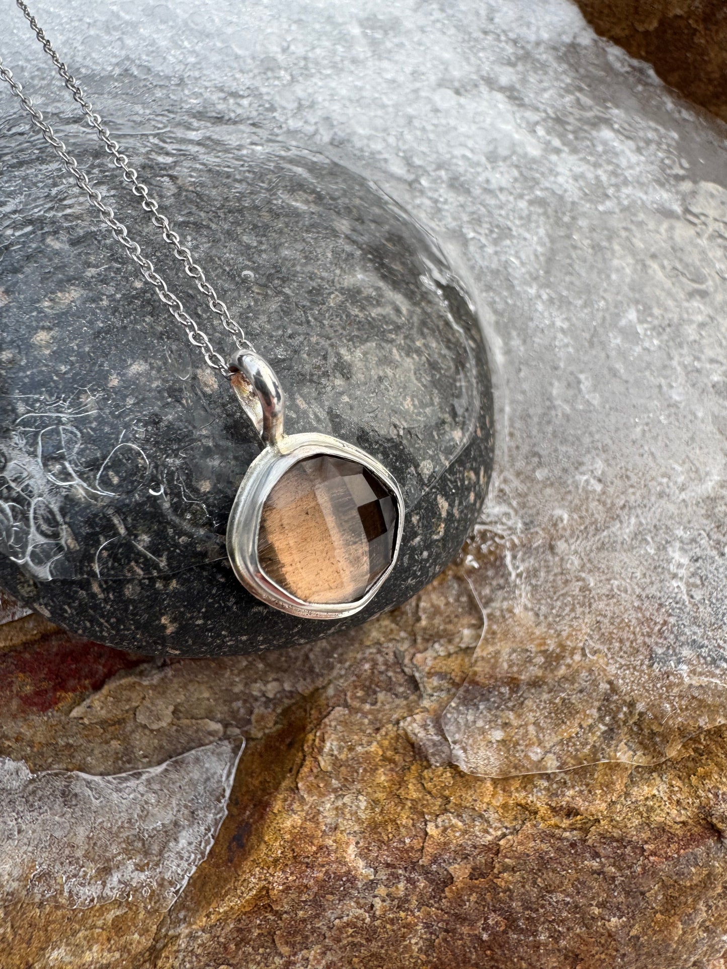 Smoky Quartz Dainty Diagonal Pendant