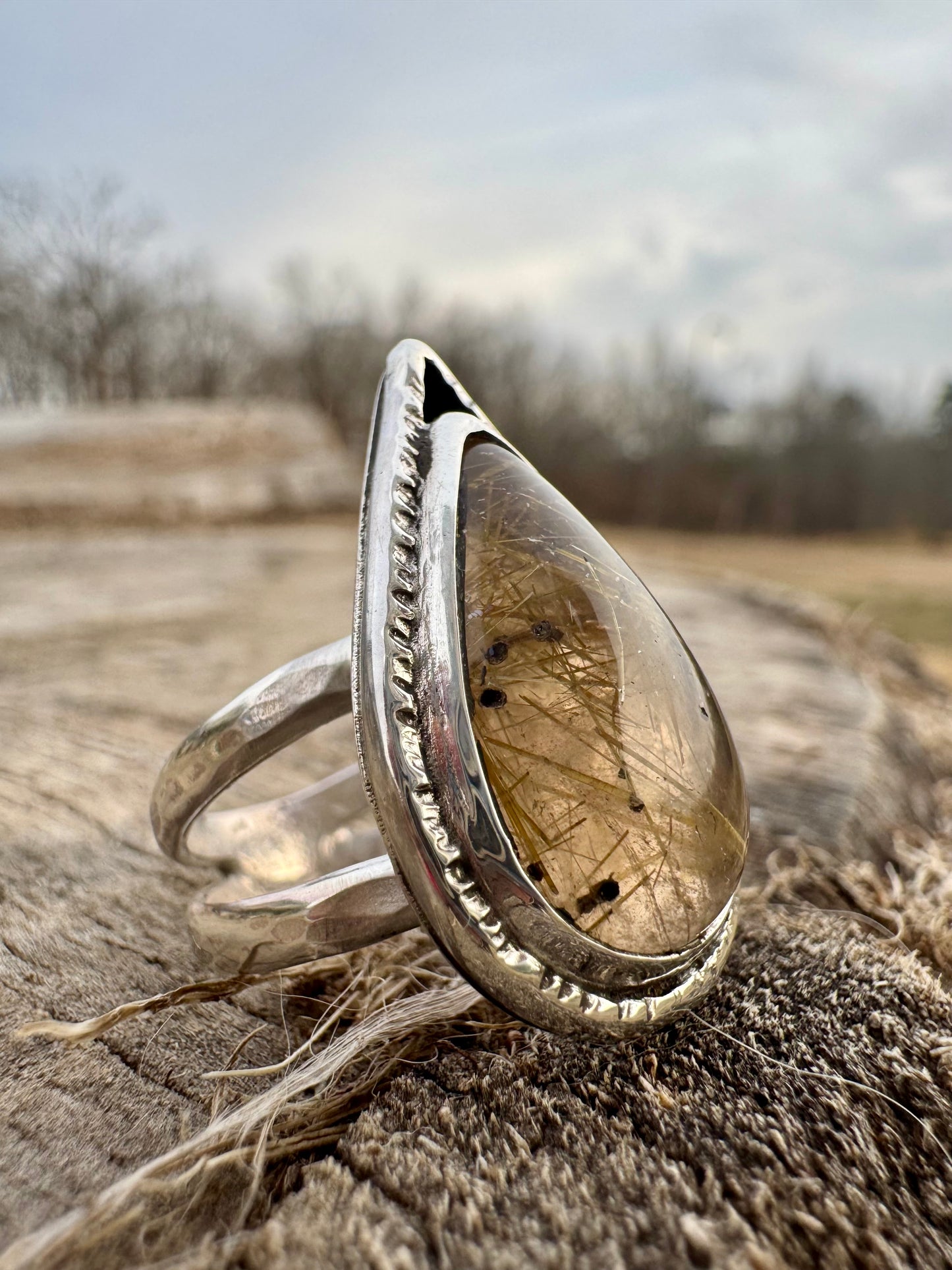 Rutilated Quartz Pear Ring size 6
